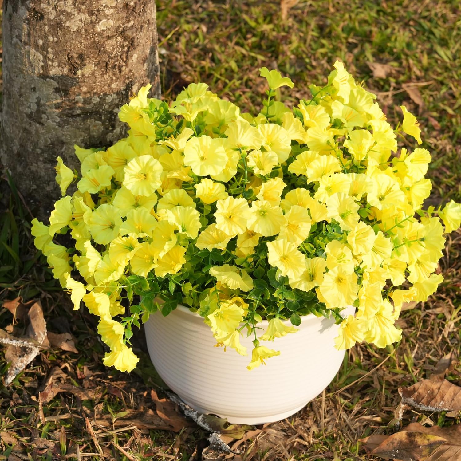 Artificial Flowers for Outdoor, UV Resistant Fake Plants Outside Decoration, 14 Pcs Realistic Silk Morning Glory Faux Flowers for Porch Patio Gardens Home Decor(Yellow)