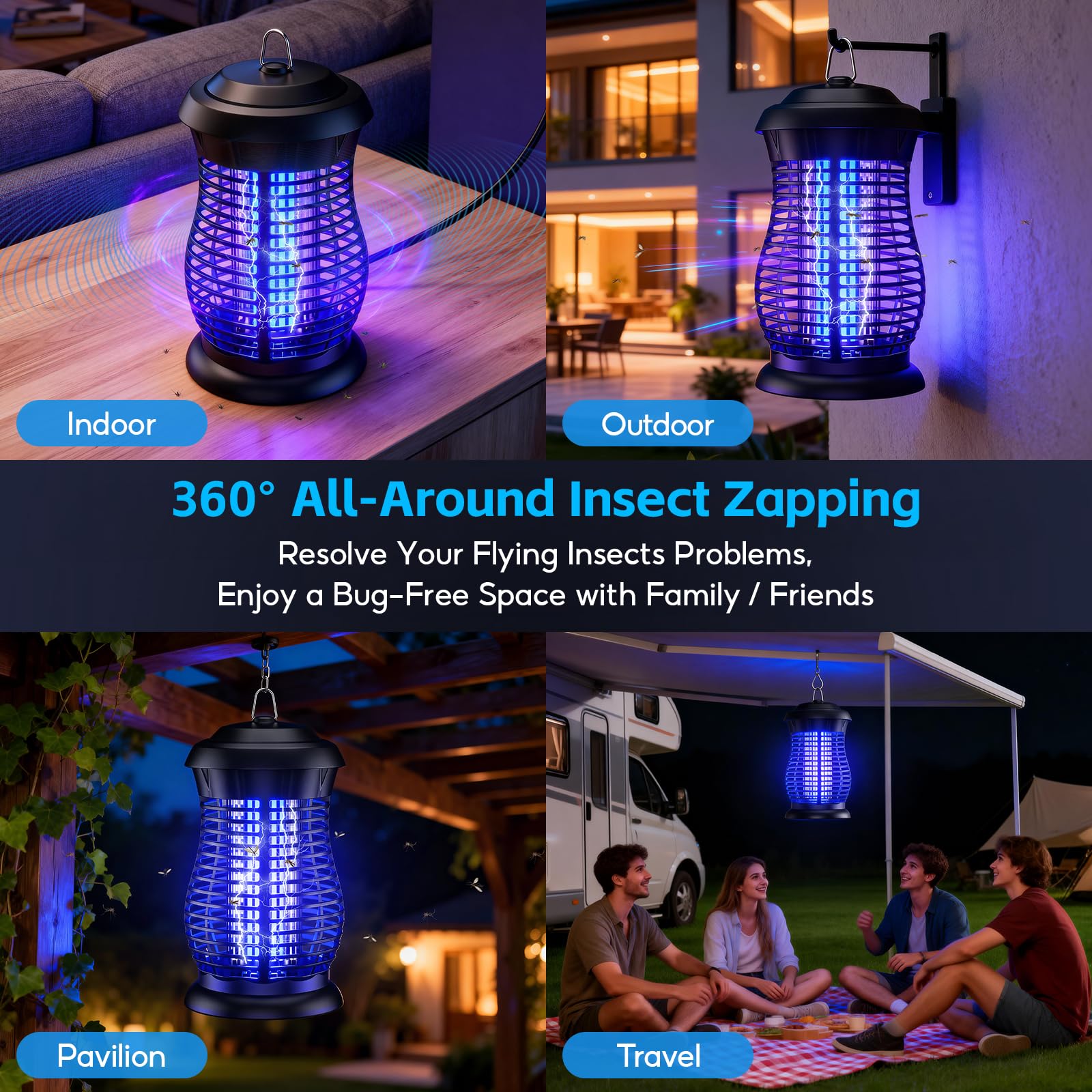 Lampada Antizanzare Elettrica, 18W 4000V Electric Zapper, IPX4 Impermeabile, UV Zanzariera con Spazzola Di Pulizia Adatto a Patio Giardino Cucina Casa