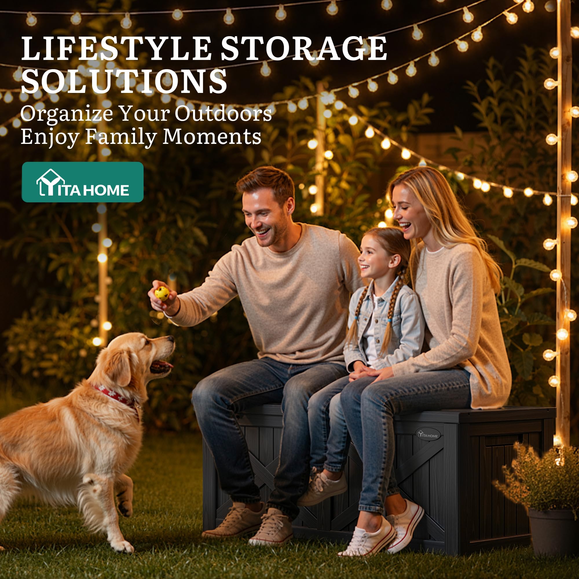 YITAHOME Grande boîte de Rangement d'extérieur de 450 L avec façade en Forme de X, boîte de Rangement en résine imperméable, Banc de Rangement pour Patio, Fournitures de Piscine, Outils de Jardin