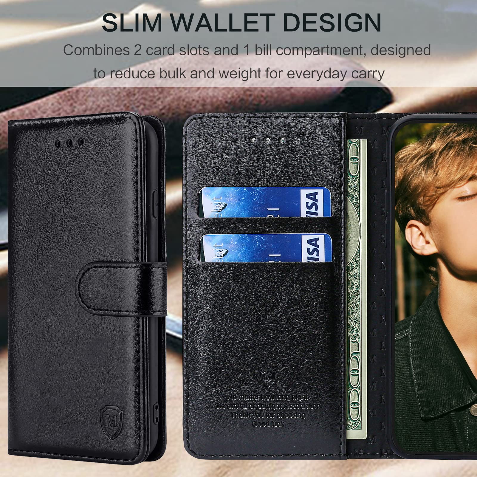 FMPCUON Etui do Samsung Galaxy A15, skórzane etui Galaxy A15, etui z klapką premium ze skóry PU, z zatrzaskiem magnetycznym do Samsung Galaxy A15, czarny