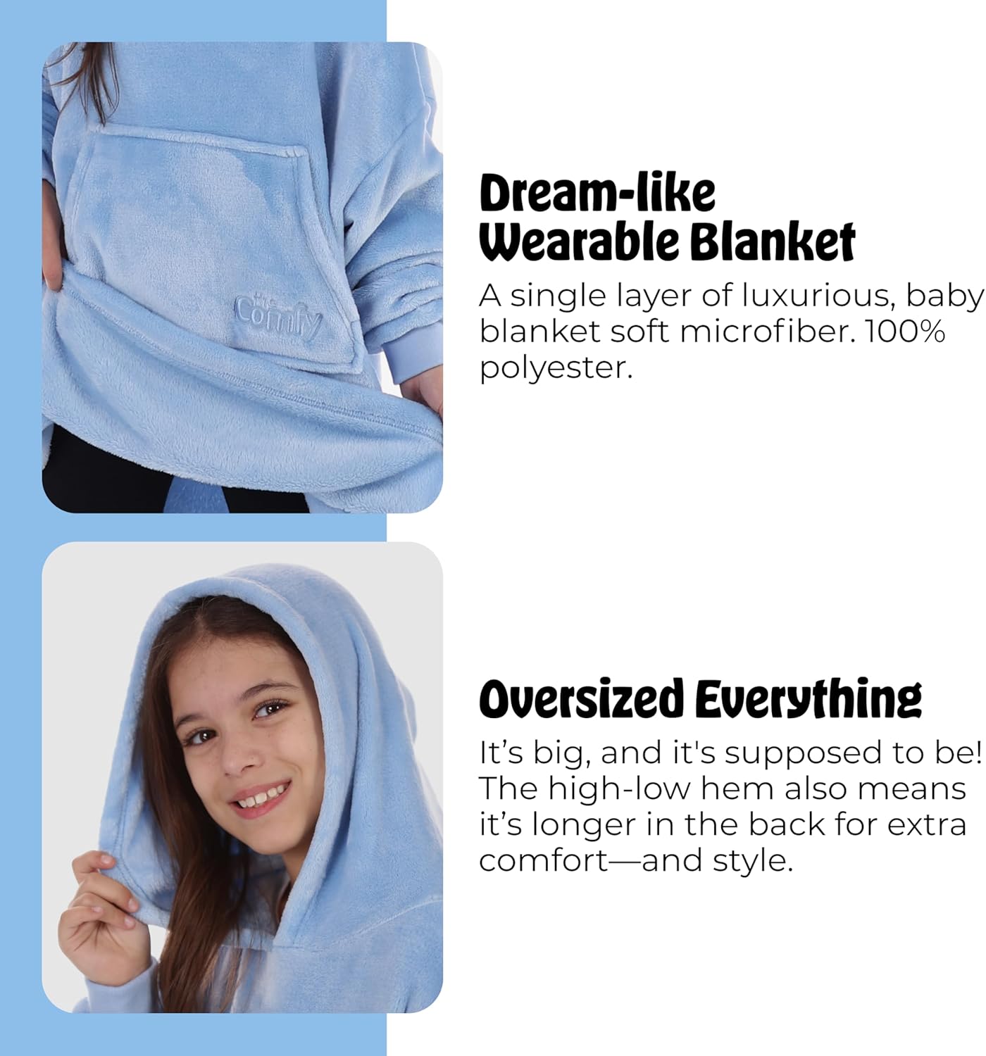 THE COMFY Dream Jr for Kids | Lightweight Microfiber Fleece Wearable Blanket with Hood & Pocket | Seen on Shark Tank - Image 4