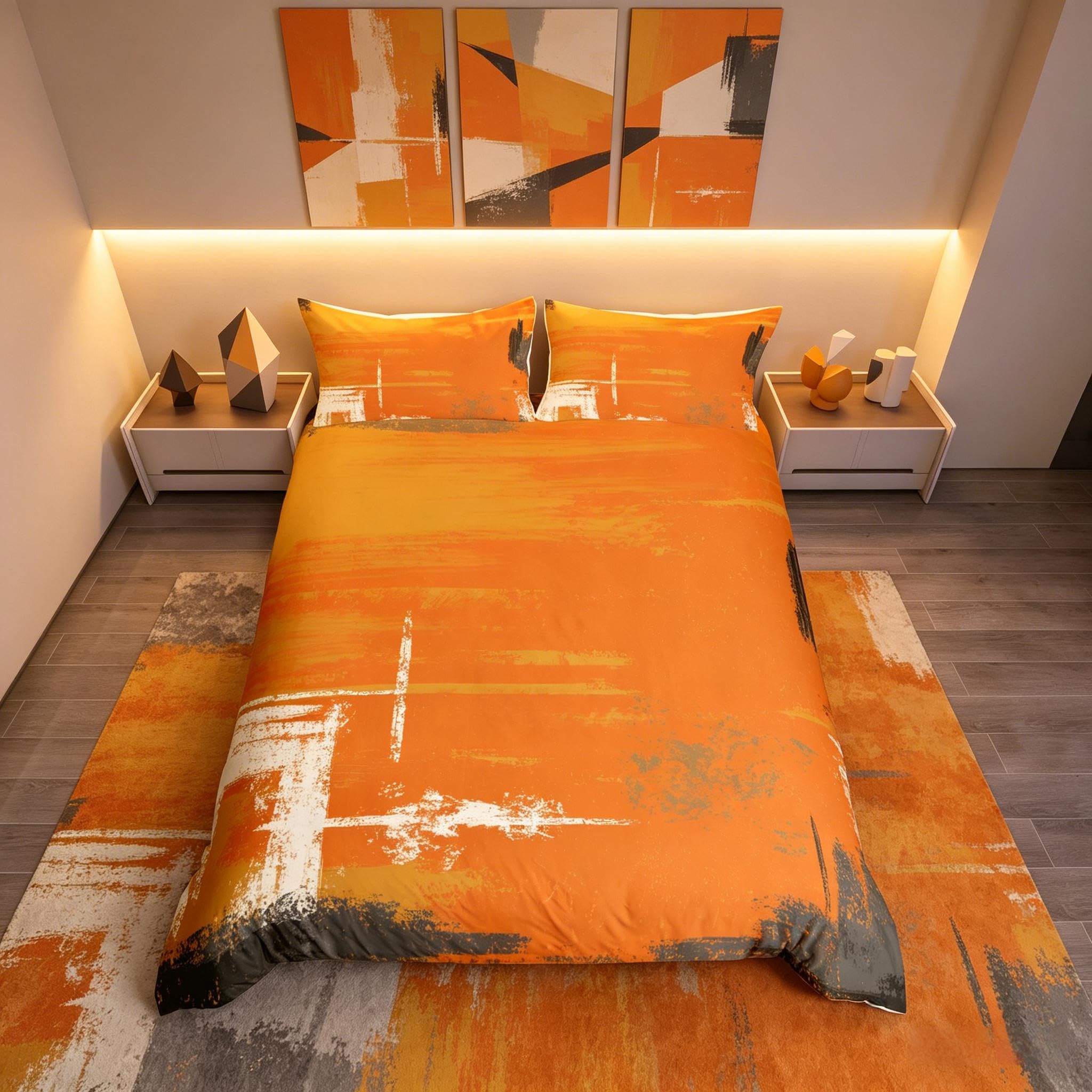Abstract Bedding Set Modern Abstract Art Bedding Set for Kids Teens Orange White Grey Pattern Duvet Cover Retro Bedspread Cover Room Decor 3Pcs With 2 Pillow Case Super King Size — image 1