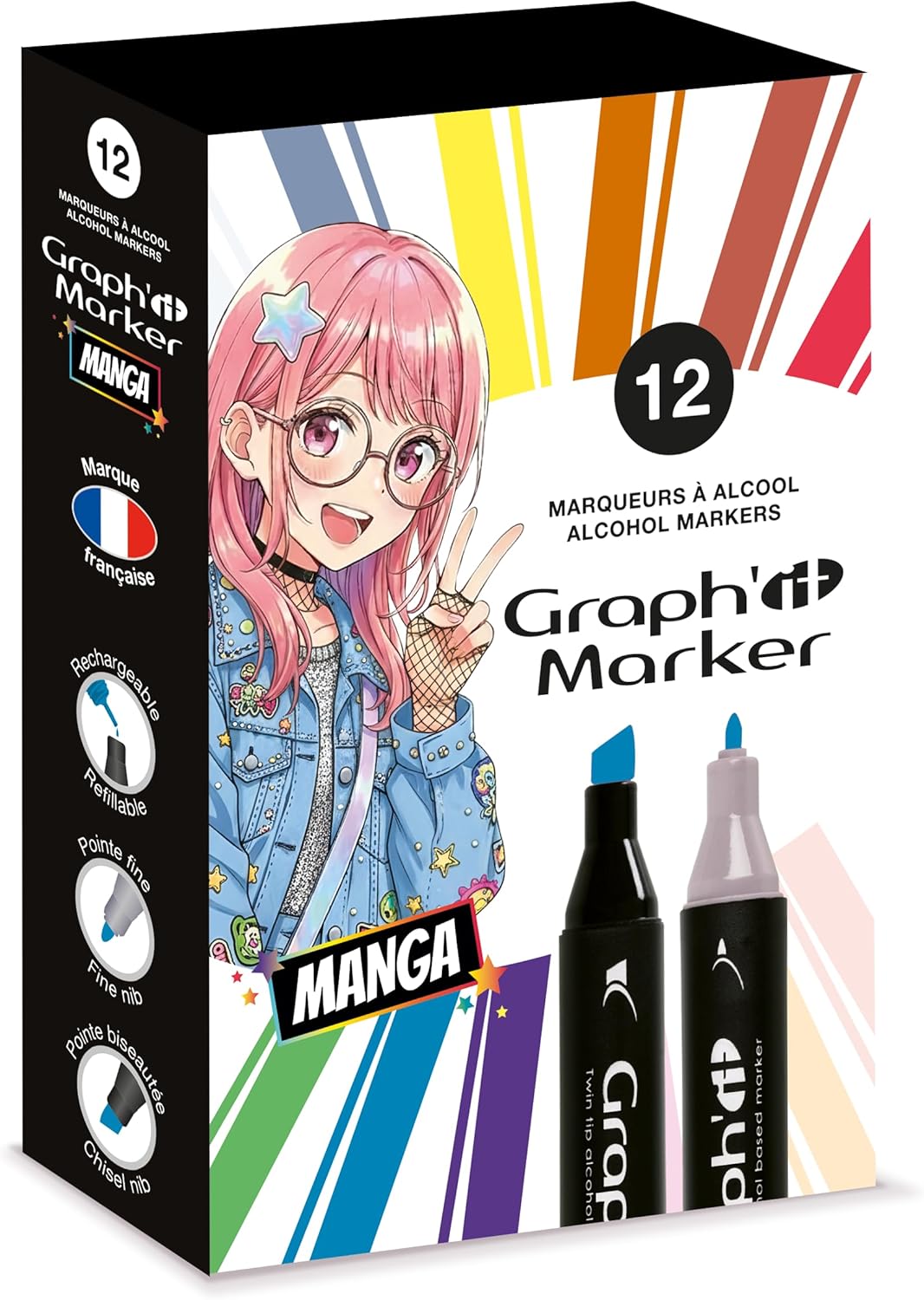 Graph'it Pack of 12 Double Ended Alcohol Based Markers Cool Greys Colors
