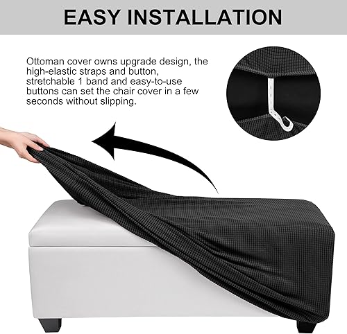 Miniatura 5 de PiccoCasa Funda otomana de alta elasticidad con parte inferior elástica, funda suave de tela jacquard a cuadros pequeños, rectangular, para taburete