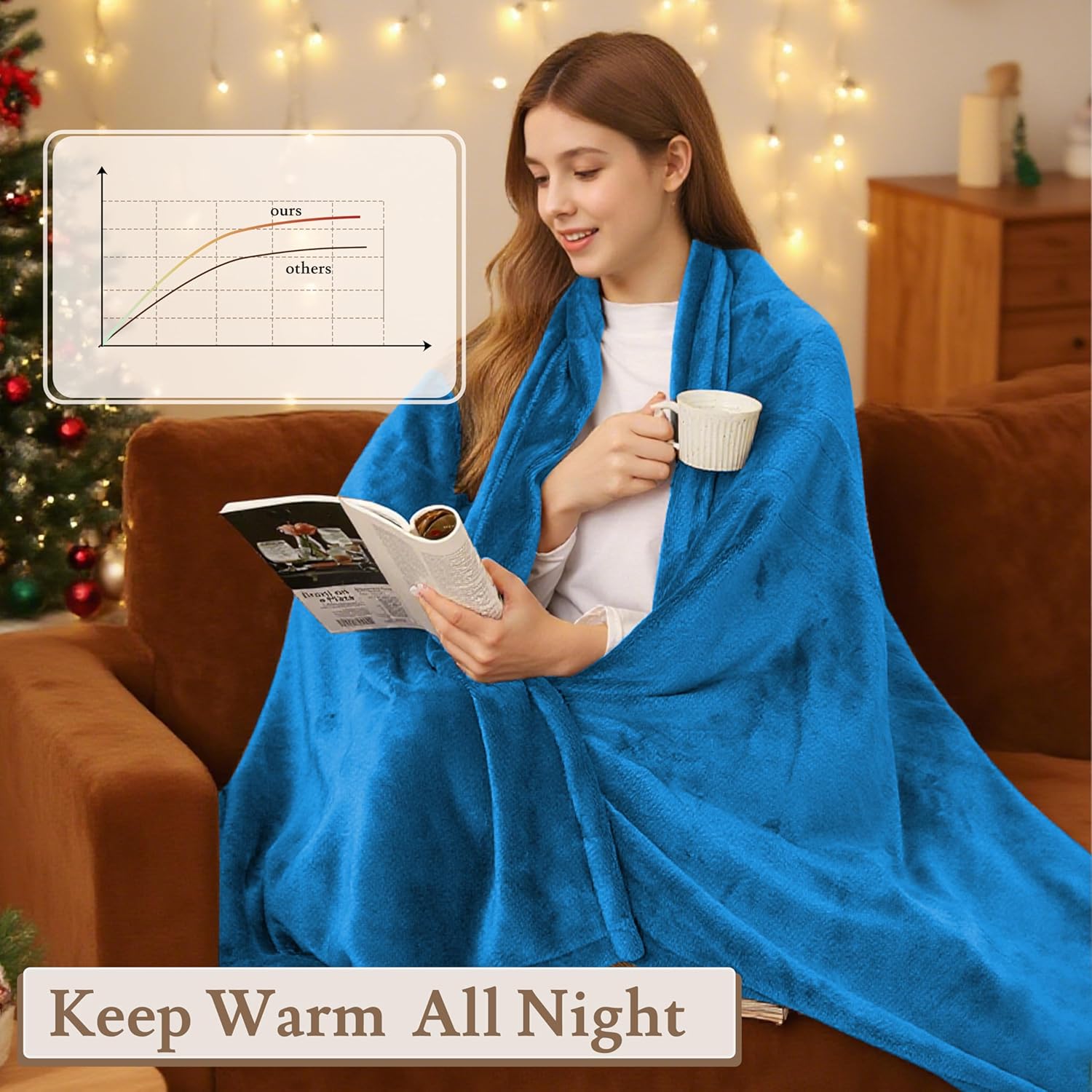 Electric Heated Blanket 62"x84" Twin Size Flannel Fleece - 4 Heat Settings & 10H Auto Shut Off for Safe Overnight Use, Fast Heating, Machine Washable for Bed, Couch, Office - Lake Blue - Image 5