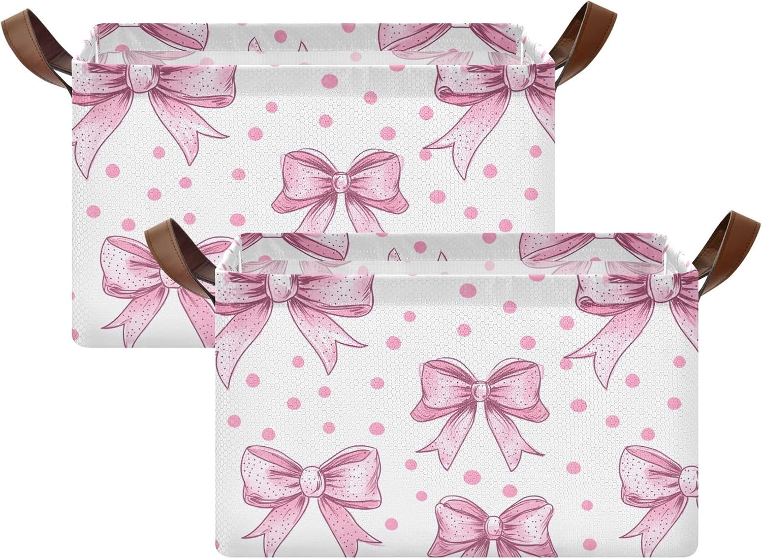 Bows and Dot Storage Basket with Handles, Waterproof Rectangular Book Gift Organizer for Home Decor