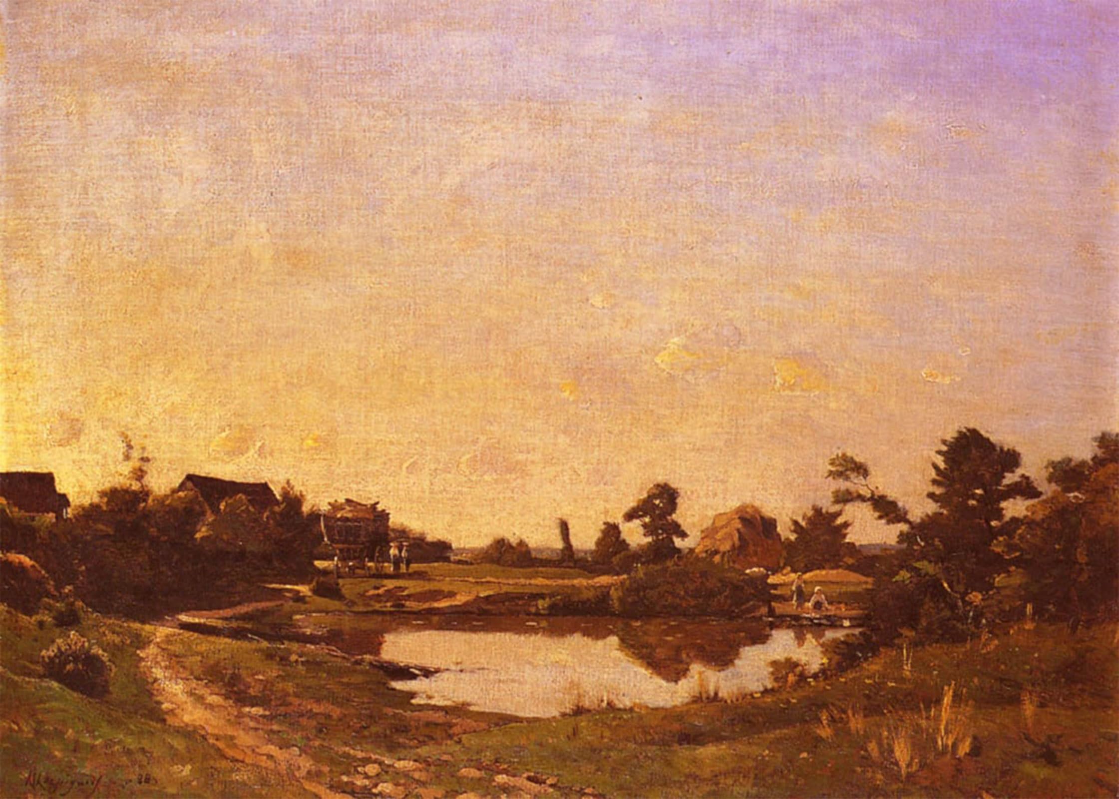 SERENDIPITP Abstract Painting Mural Print Picture Wall Decor Painting Midday in the Meadows by Henri- Harpignies Vintage Wall Artwork for Home Decor 60x90cm