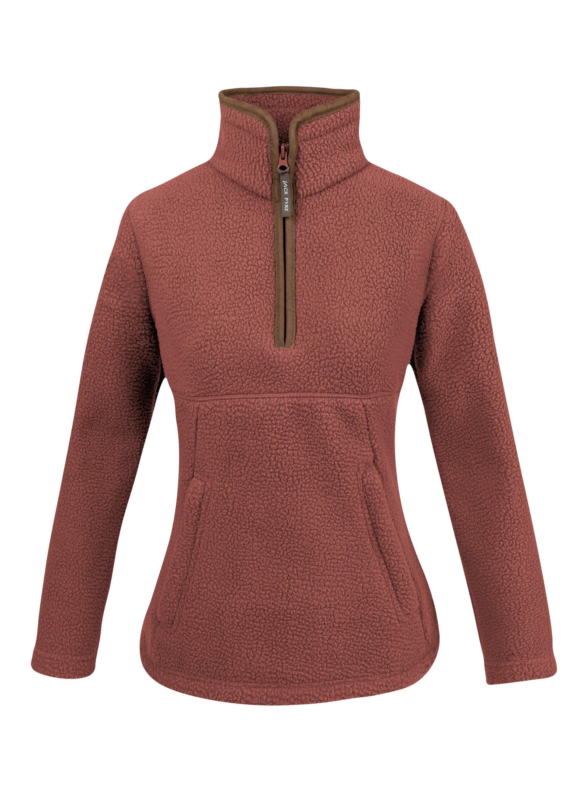 Jack Pyke Women's Burnt Copper Half Zip Sherpa Fleece Pullover - Deep Pile Warm Outdoor Jumper With Zipped Kangaroo Pocket And Drawstring Waist For Outdoor Walking And Daily Wear - Xs