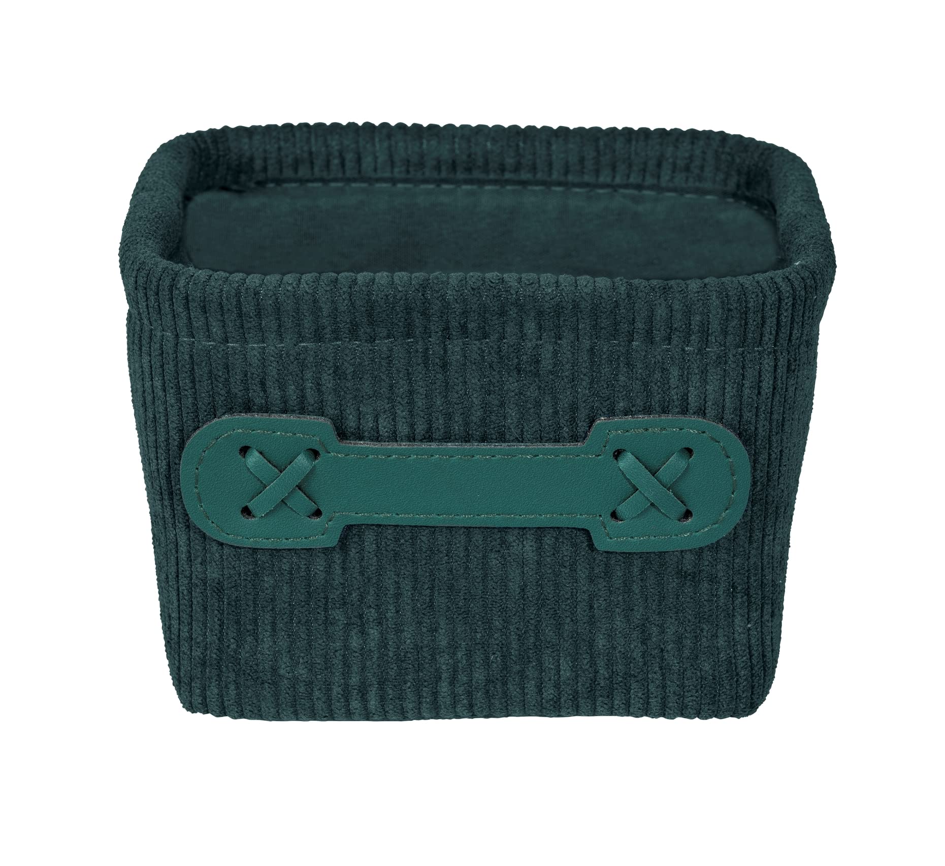 Wenko Cesta da bagno Anela Square in design a corda per riporre e mettere in ordine strumenti e accessori da bagno, 100% poliestere, maniglia in pelle artificiale, 14 x 9 x 14 cm, verde scuro