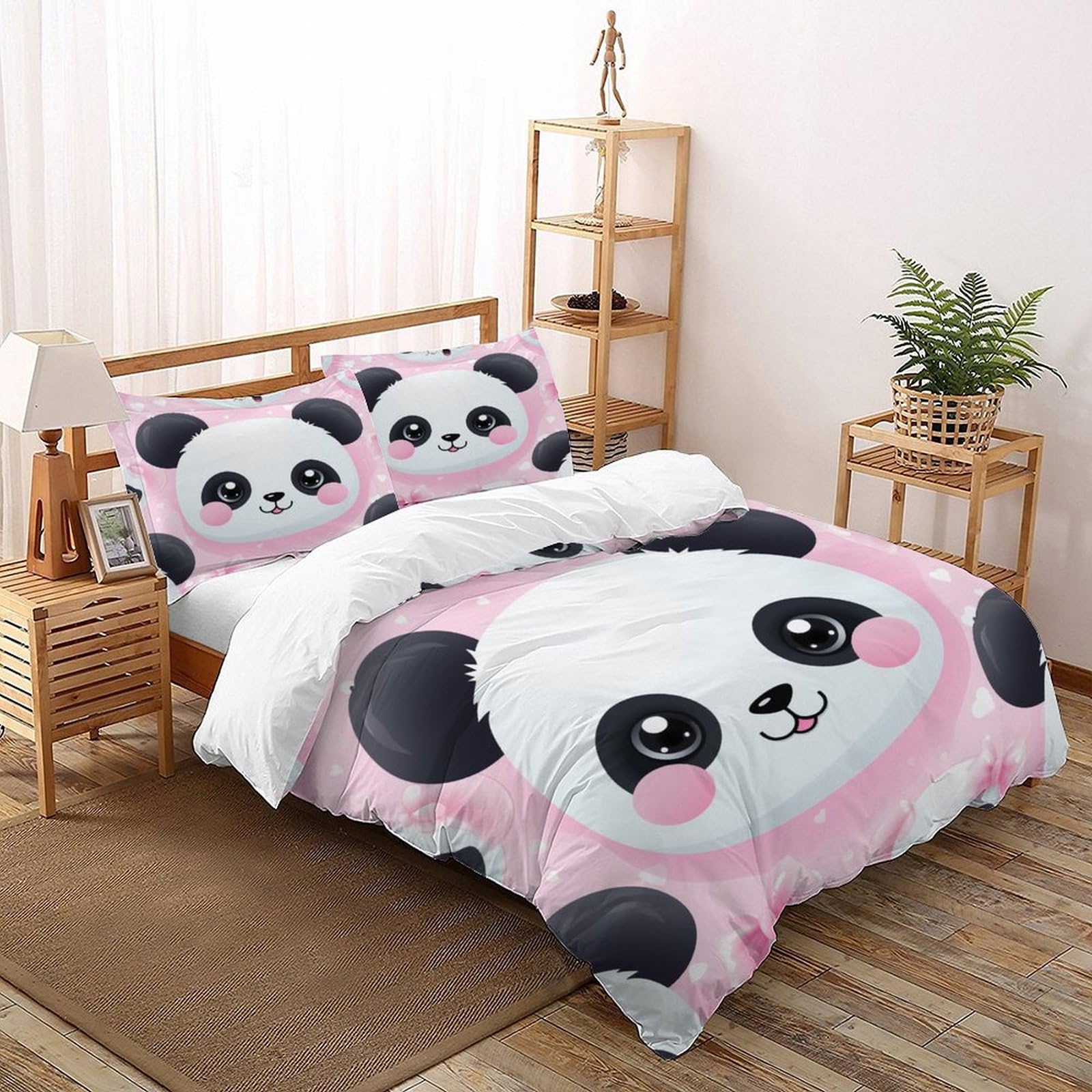 Housse de couette panda 3D en tissu microfibre respirant avec zip