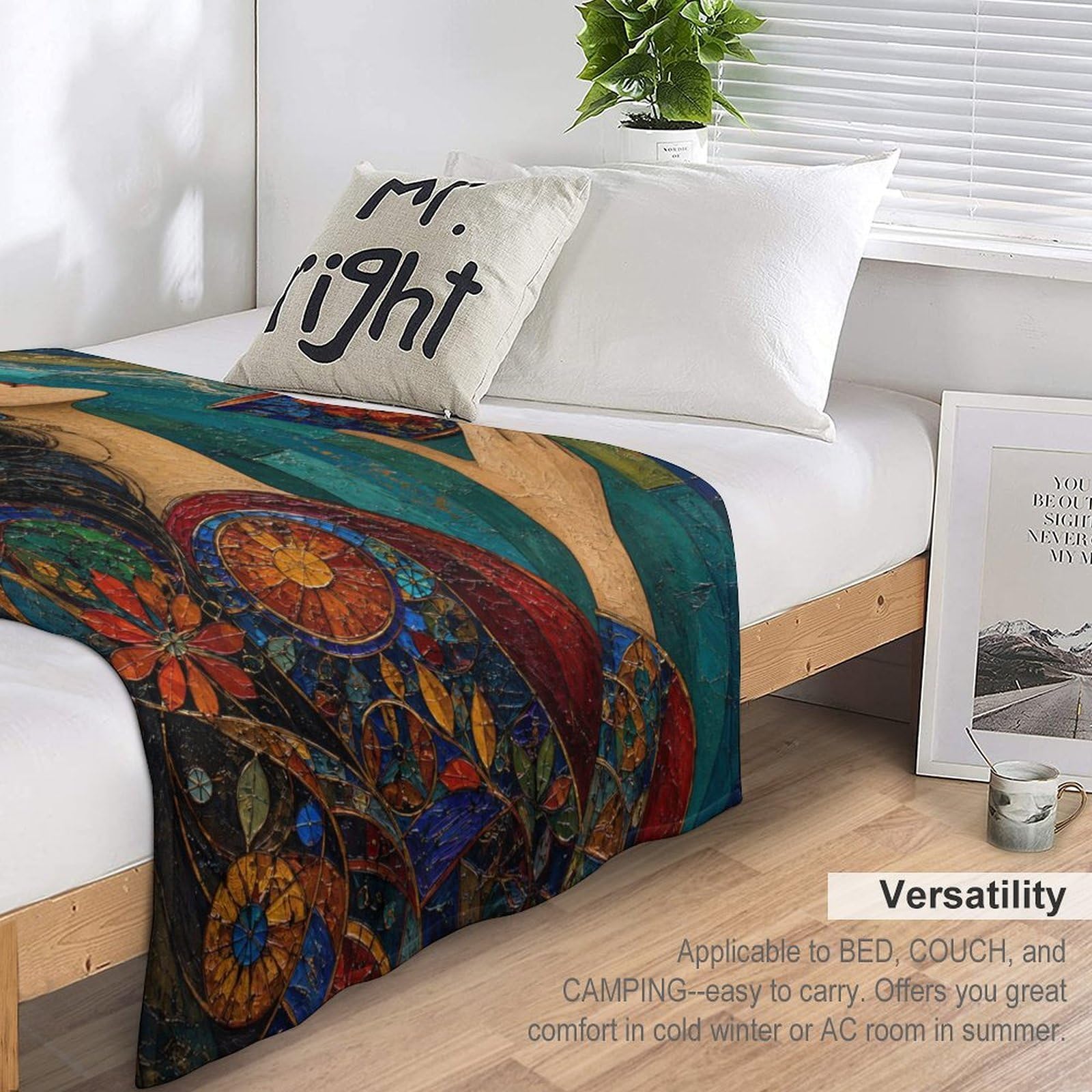 Donna con tazza da tè Coperta Arte del mosaico Coperta TV Calda | coperta divano morbida con Gioiello bizantino, per divano, letto, relax quotidiano, 175x200cm(70x80in)