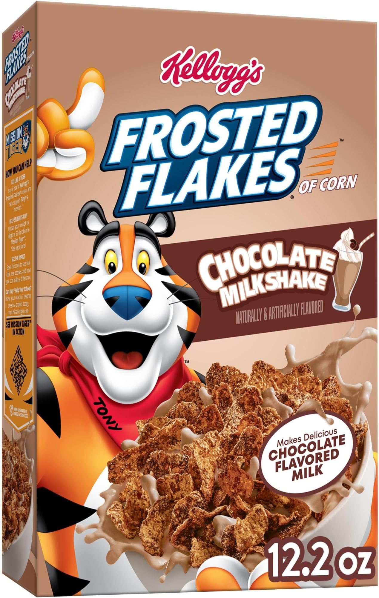 Kellogg's Frosted Flakes Breakfast Cereal, Kids Cereal, Family Breakfast, Chocolate Milkshake, 12.2oz Box (1 Box)