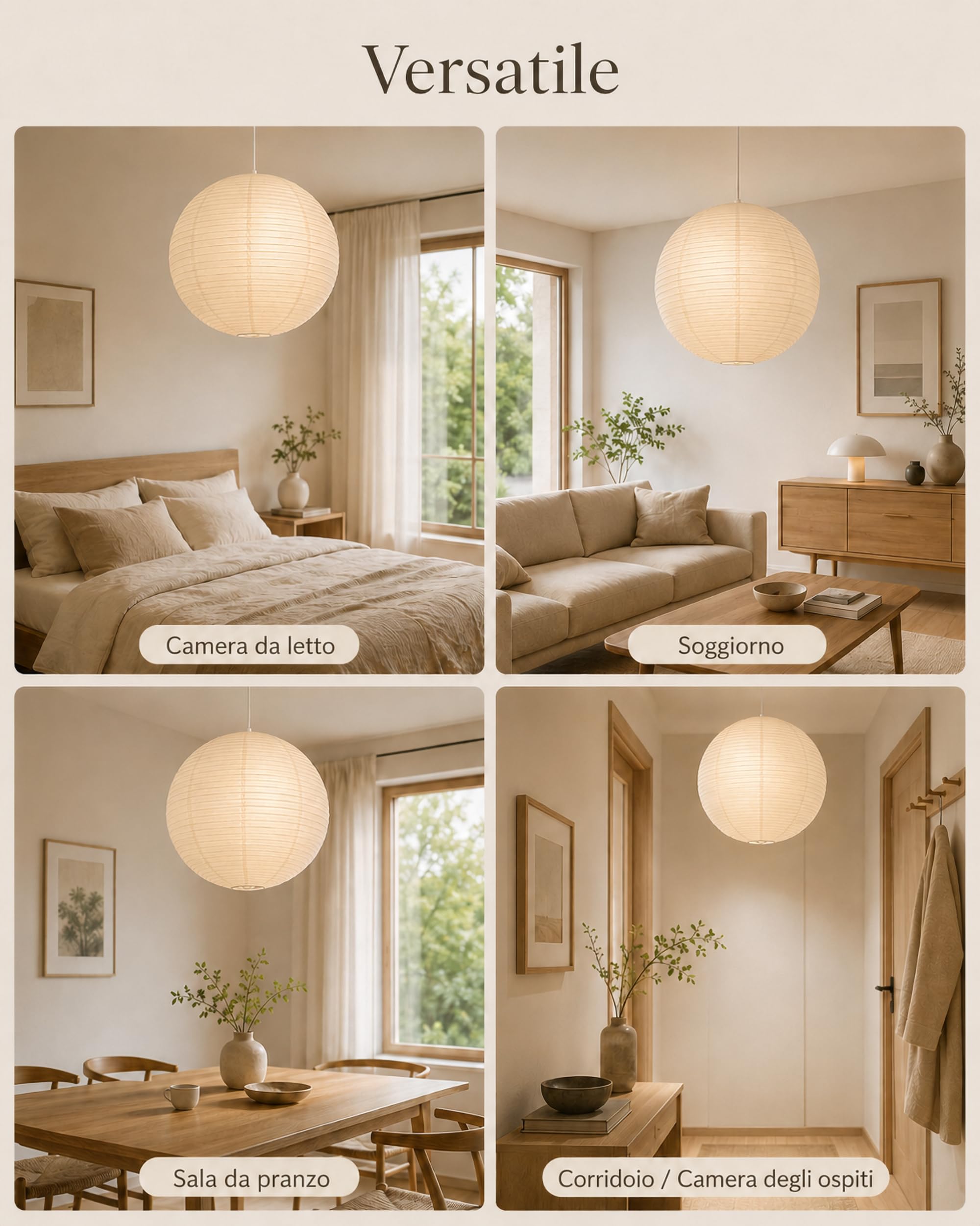 ACMHNC Lampada a Sospensione Giapponese In Carta, 40 cm, E27 | Paralume in carta 40 cm, Lampadario Completo con Portalampada E27, Cavo 1,2 m, Per Camera, Soggiorno, Sala da Pranzo, Hotel