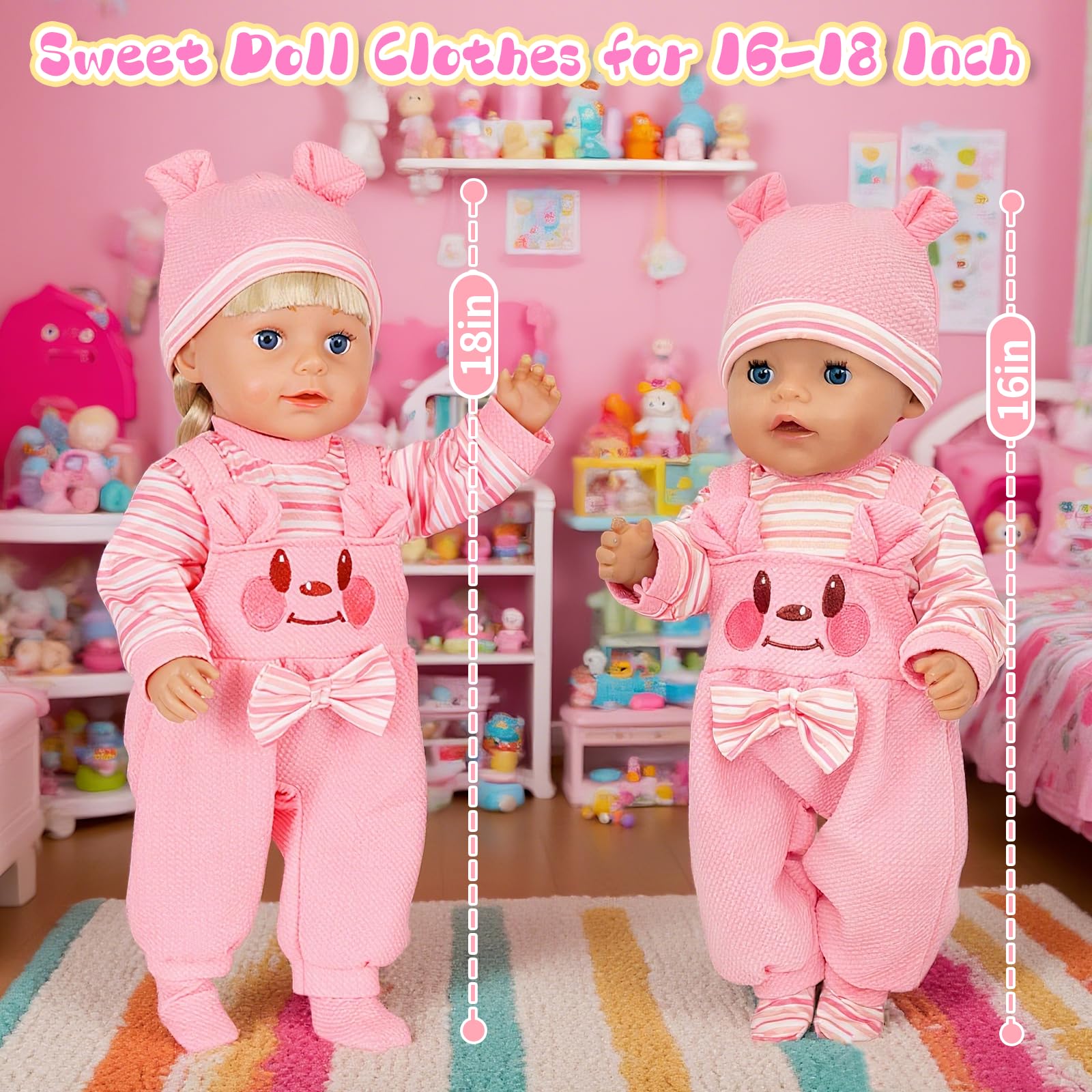 Doll Clothes for 16-18 Inch Dolls, New Born Baby Doll 40-45cm Doll Outfits Clothes - Image 4