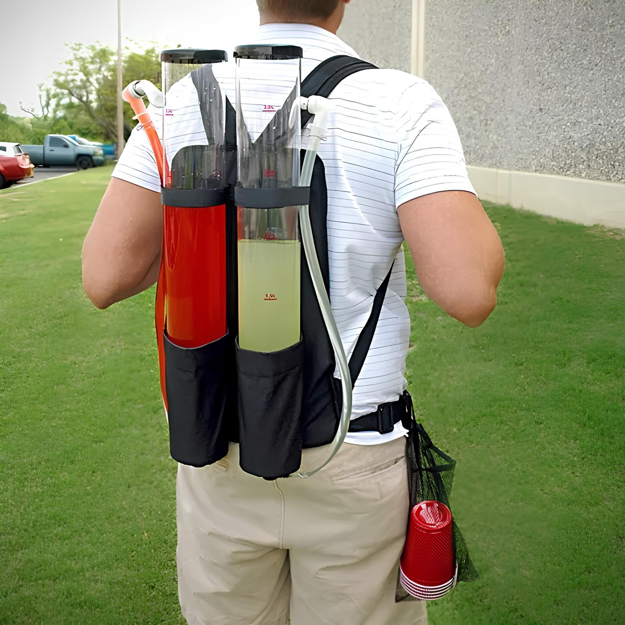 Zaino Distributore di Bevande Portatile 6 L (2 x 3 L) con Doppi Rubinetti, Sistema di Servizio Indossabile per Feste, Eventi e Uso all’Aperto