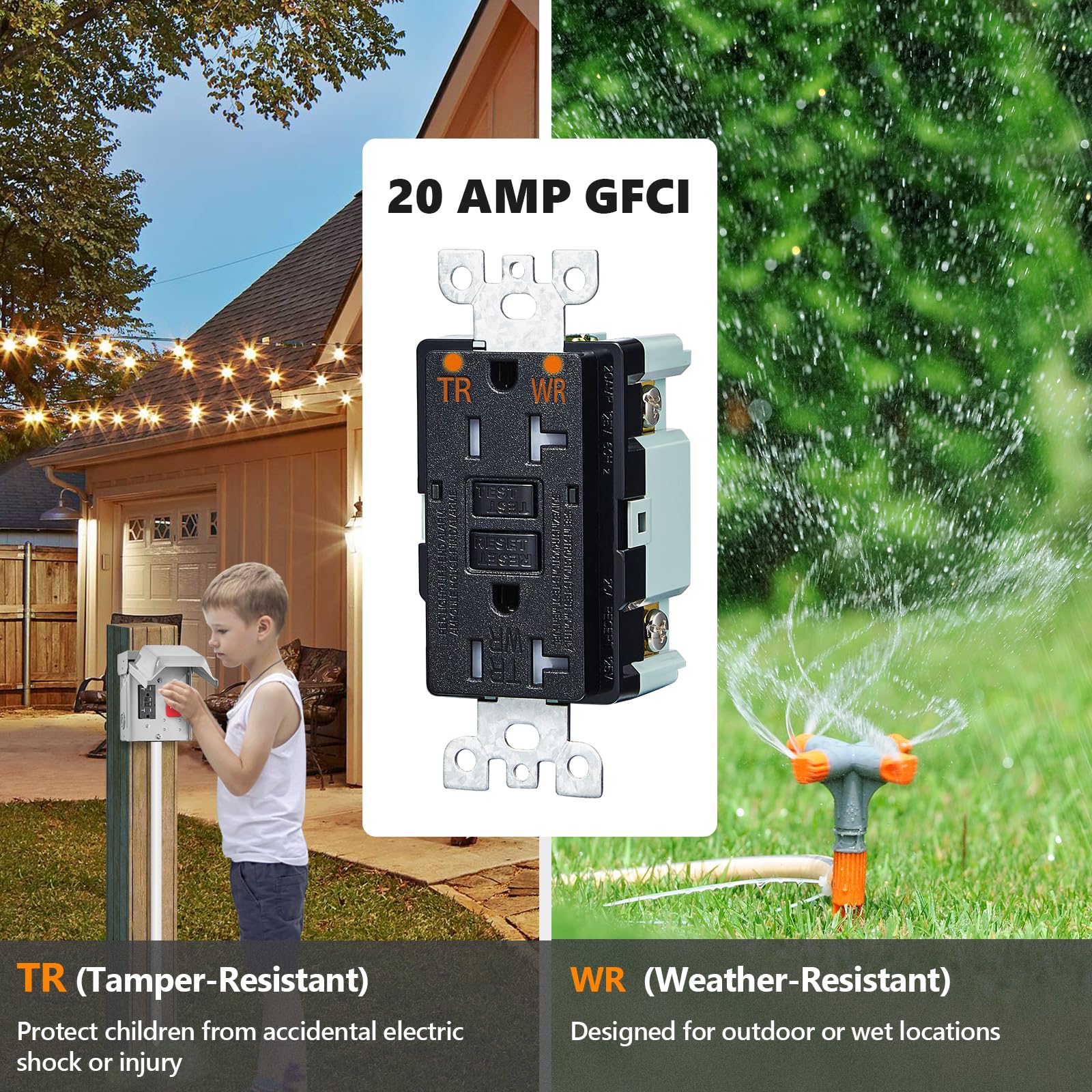 SURAIELEC Boîtier de prise extérieure avec couvercle, prise WRTR GFCI 20 A, boîtier 3R étanche, boîtier d'alimentation extérieur en métal résistant aux intempéries, certifié ETL (GFCI avec