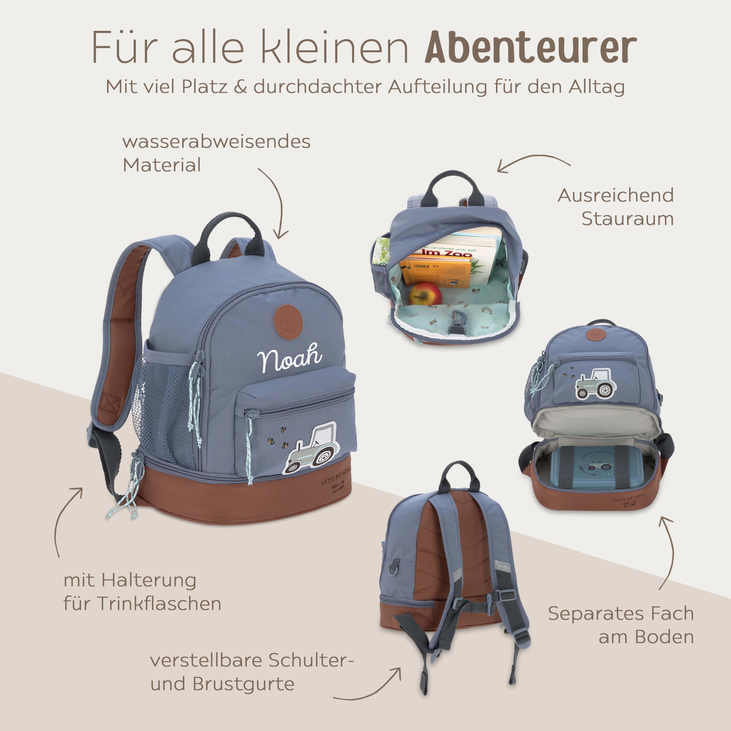 wunderwunsch Lässig personalisierter Kindergartenrucksack Jungen, Brustgurt | Kitarucksack für Kinder ab 3 Jahren mit Namen, Mini Backpack, robuste Kita Tasche Jungs und Mädchen mit Motiv