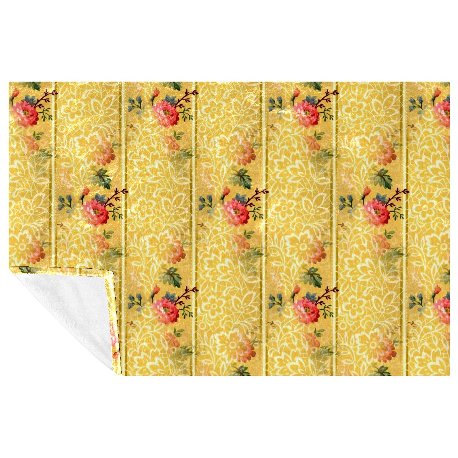 Plaid doux motif floral dore couverture de canapé cocooning