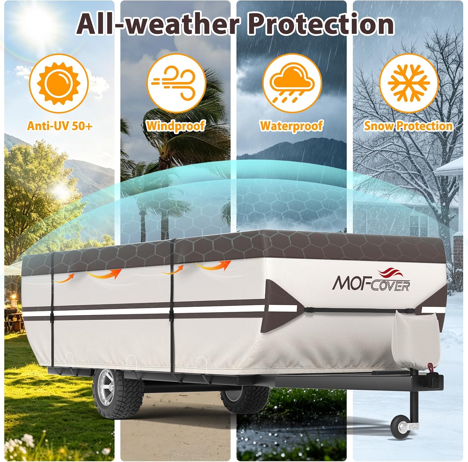 Pop Up Camper Cover, 9 Layers Waterproof 10-12ft RV Cover, Brown