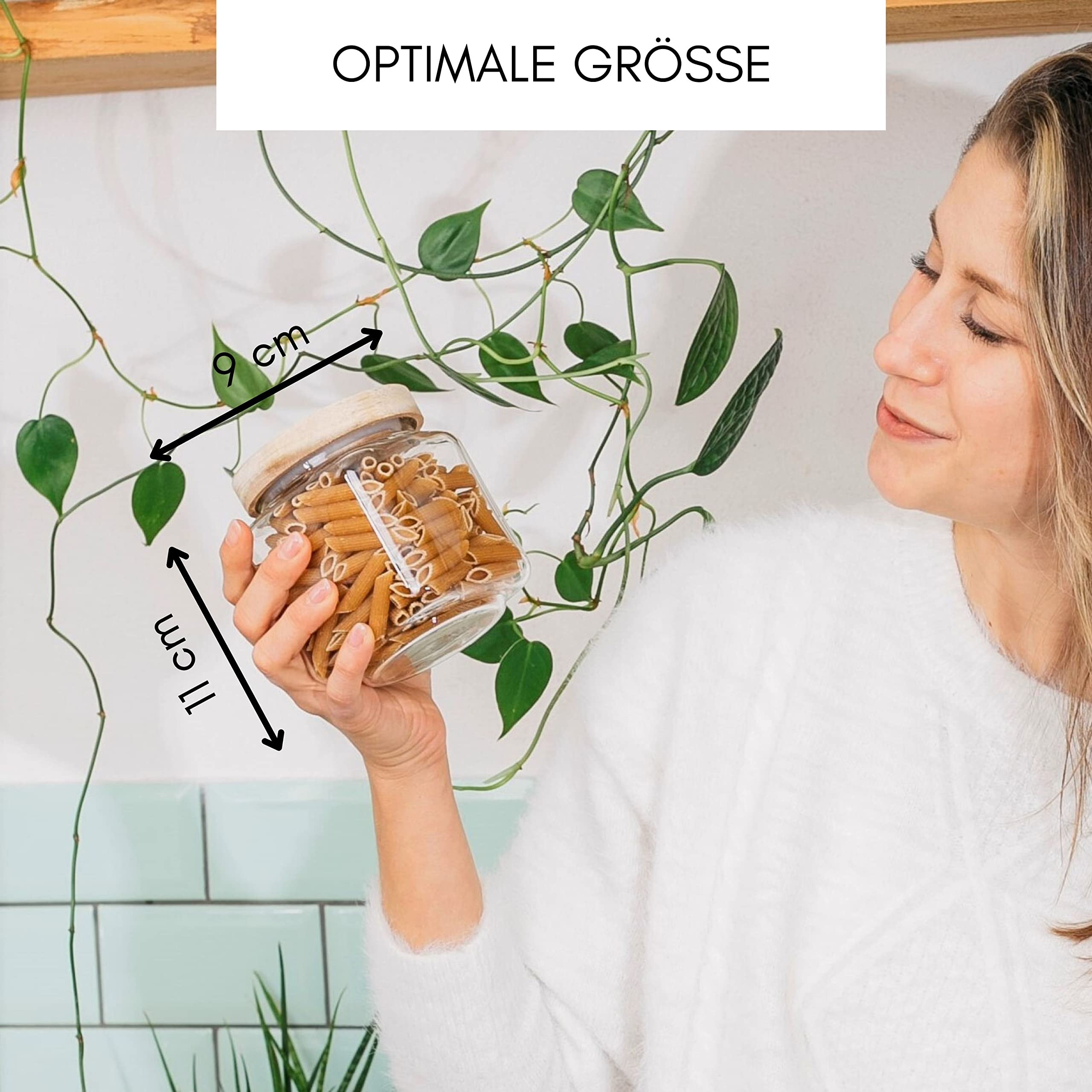 Econovo® Set di barattoli rettangolari con coperchio da 600 ml (3 pezzi) in vetro borosilicato soffiato a mano, impilabili e ermetici, set di contenitori rettangolari per alimenti grandi e piccoli