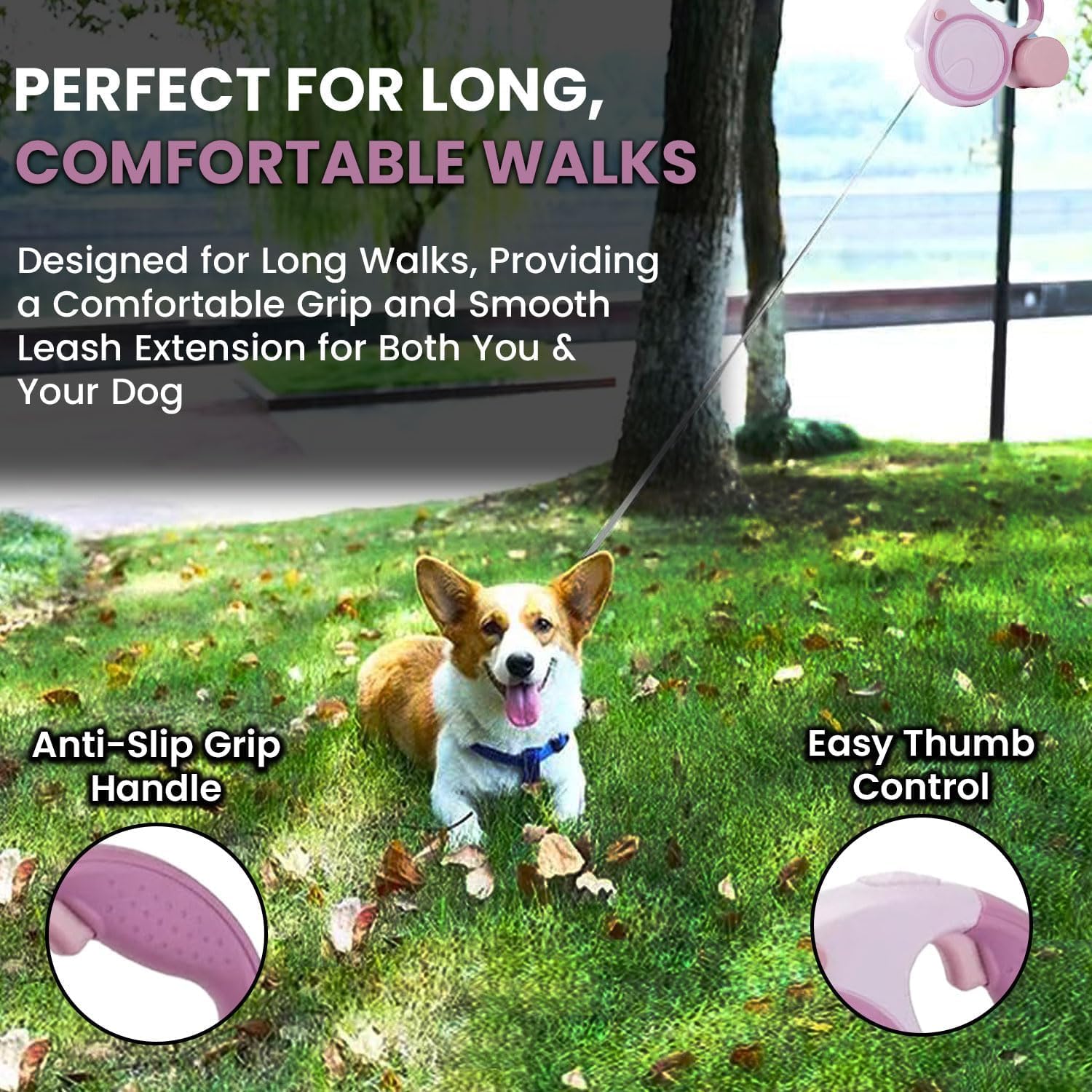 Laisse rétractable pour chien avec lampe de poche et distributeur, la laisse rétractable pour chien est parfaite pour une promenade sûre et confortable avec votre animal de compagnie – Convient pour
