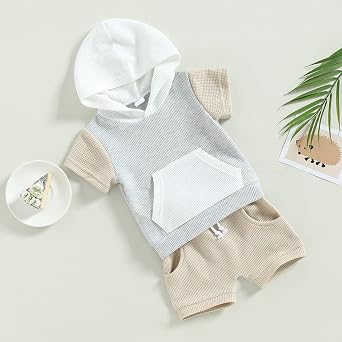 Kayotuas Toddler Baby Boy Summer Clothes Cute Short Sleeve Hooded Tshirt Top and Casual Shorts Set Infant 2 Piece Outfits
