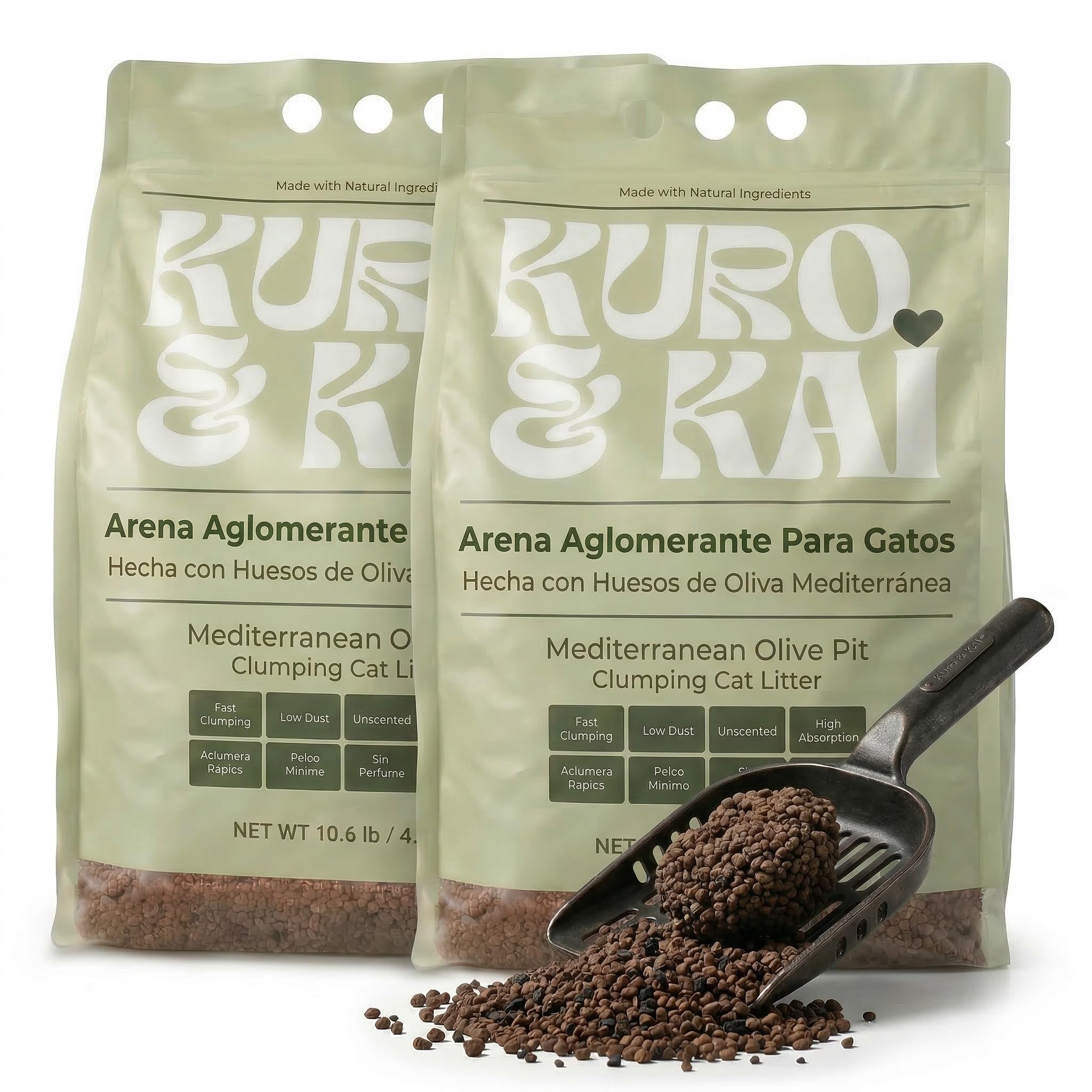 KURO & KAI Arena Natural para Gatos de Hueso de Oliva – Aglomerante, Sin Perfume, Carbón Activo, Poco Polvo, 4,8 kg — view 8