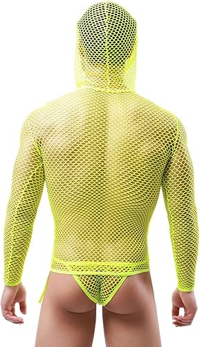 Miniatura 3 de Lencería de malla para hombre, ropa interior de caballero, traje de cosplay de manga larga con capucha y tanga