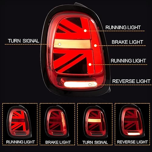Miniatura 2 de VLAND Conjunto de luces traseras para BMW Mini Cooper F55 F56 F57 2014-2022, lámpara trasera Union Jack con DRL, luz trasera con señal de giro