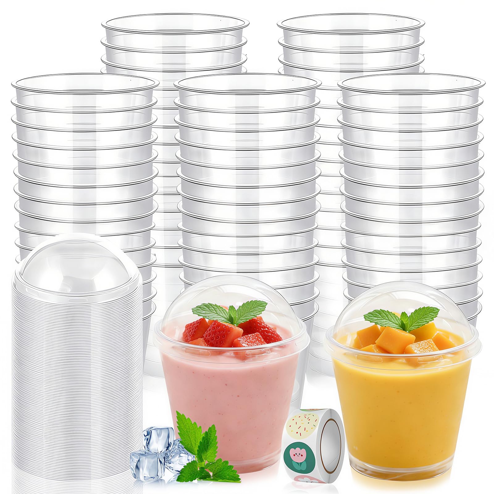50 tazze da dessert, 200 ml, in plastica con coperchio, riutilizzabili, rotonde da dessert in plastica, per la casa, dessert, mousse budino