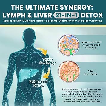 Liposomal Lymphatic Drainage Drops - 21 in 1 Liver Cleanse Detox & Repair with Milk Thistle, Echinacea, Burdock Root, Liposomal Glutathione, Vitamin Complex ''Lymph-Liver'' Gut & Metabolic Health