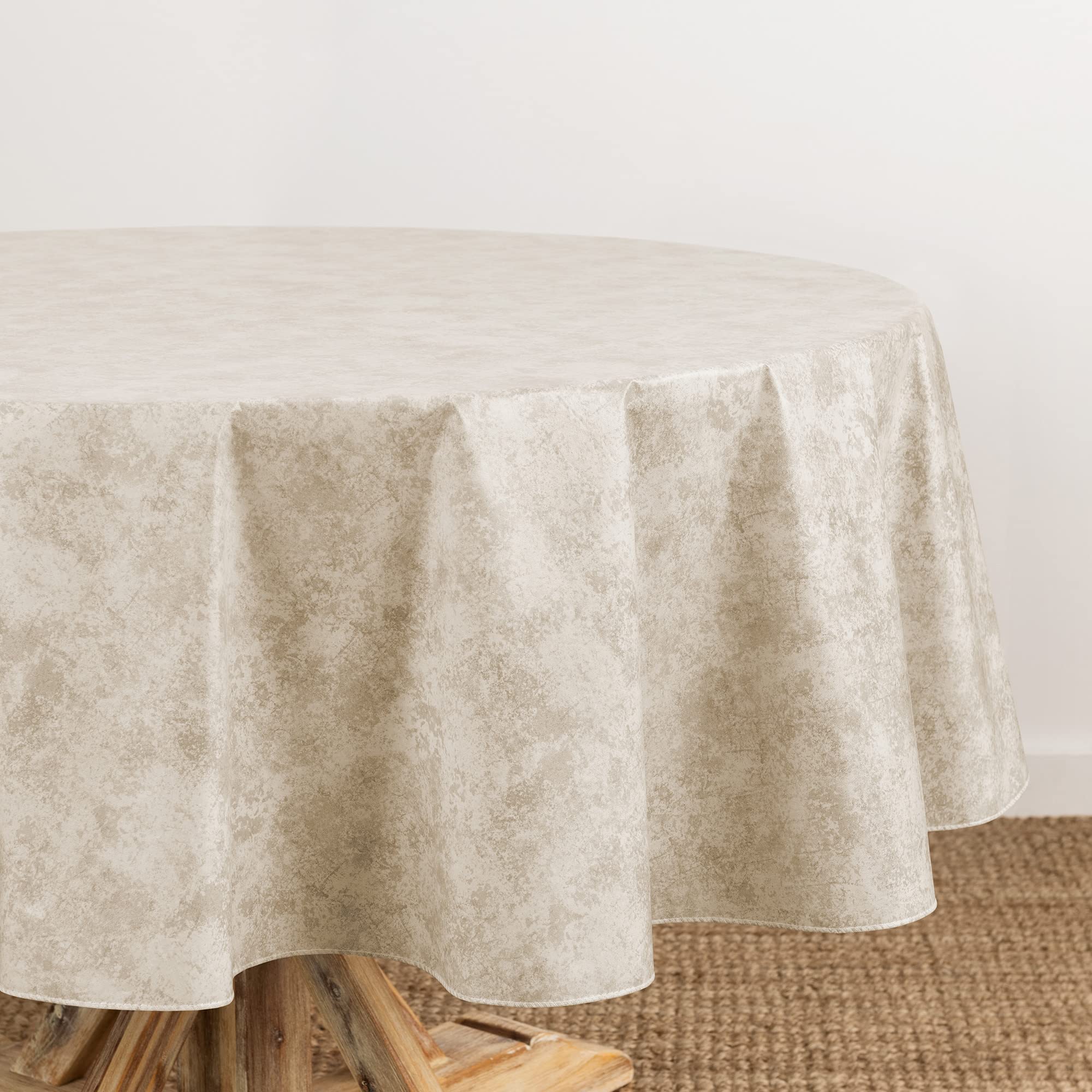 Elrene Ivory Home Fashions Mesa Marble Water- And Stain-Resistant Vinyl Tablecloth With Flannel Backing, 60 Inches X 84 Inches, Oval,