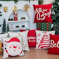 Vista 2 de HPUK Juego de 4 fundas de almohada bordadas de Navidad, 18 x 18 pulgadas, almohadas decorativas para invierno, fundas de almohada decorativas rojas