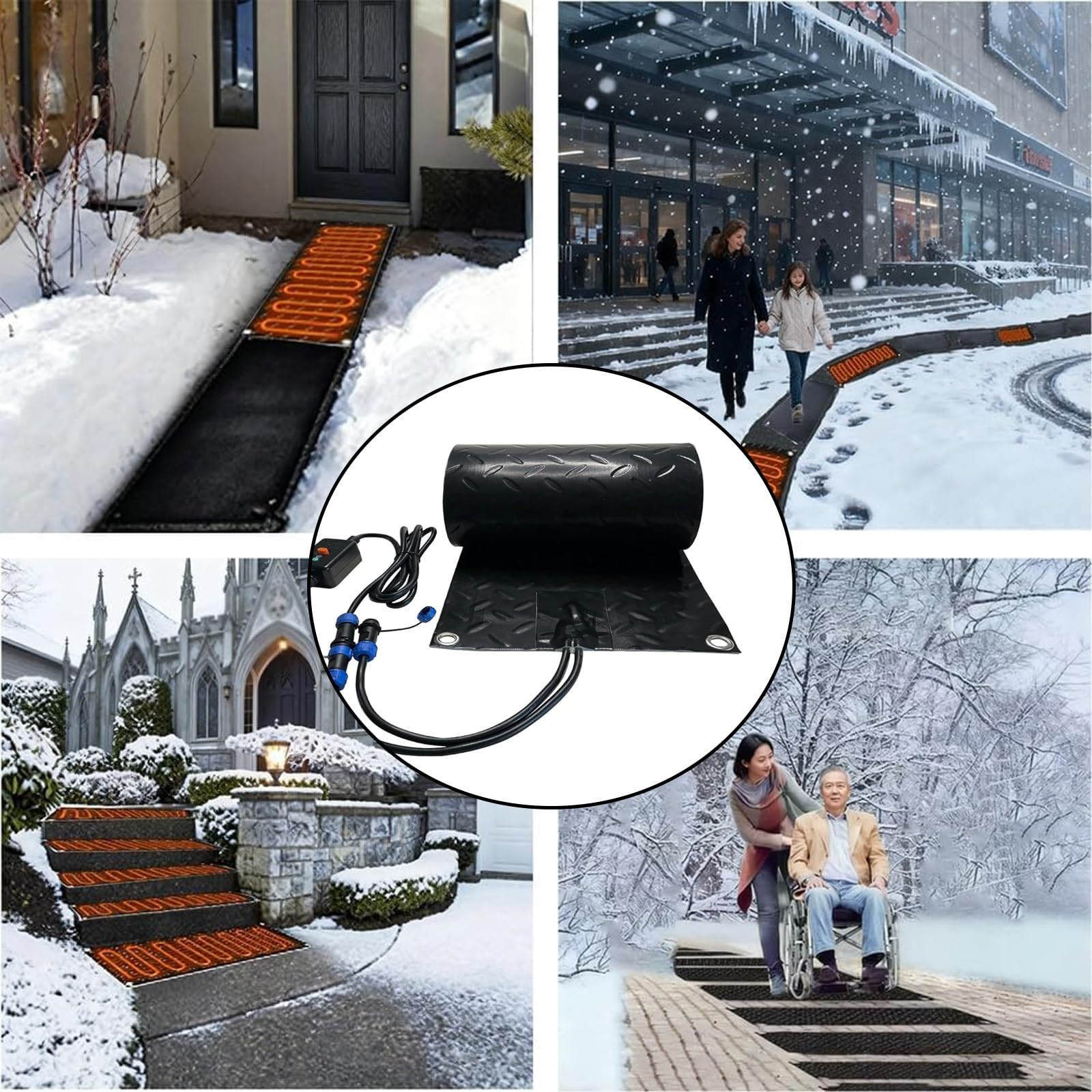 Lot de 5 tapis chauffants pour faire fondre la neige - 1/2/3/4/5 pièces - Tapis chauffant en caoutchouc antidérapant - Pour l'hiver et l'extérieur, l'escalier, la porte, l'allée, le toit (5