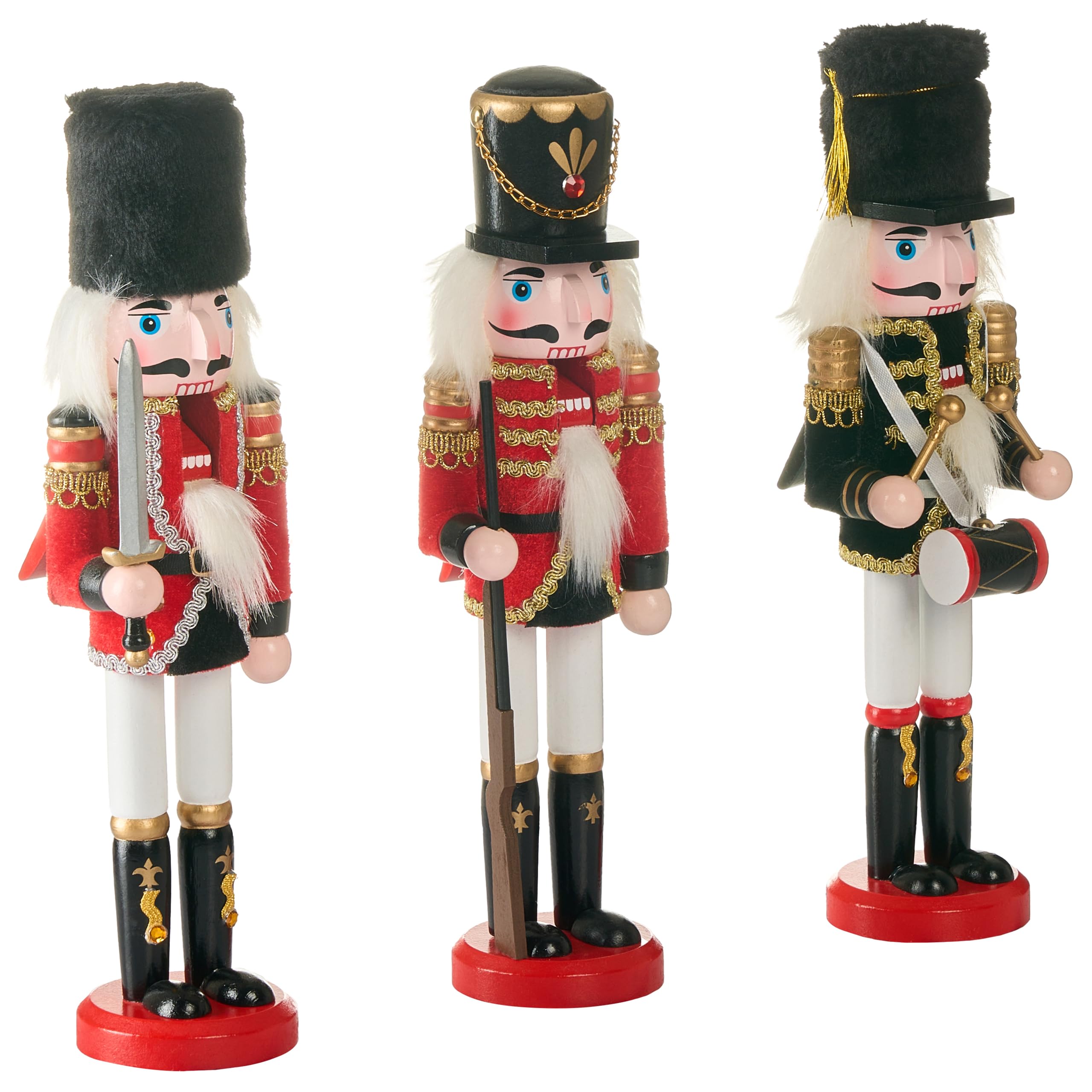 Beliani Lot de 3 Figurines en Forme de Casse-Noisette en Bois de Pin Accessoire Décoration de Noël Fait Main Rouge Lagan