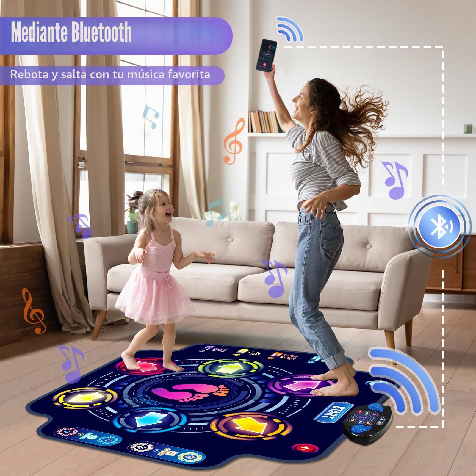 Alfombra de Baile para Niños 3+ Años, Almohadilla de Baile Iluminada con Bluetooth Inalámbrico 5 Velocidades 9 Niveles Alfombra Musical para Niño, Juguete para Niñas Niños 3 4 5 6 7 8 9 10+ Años