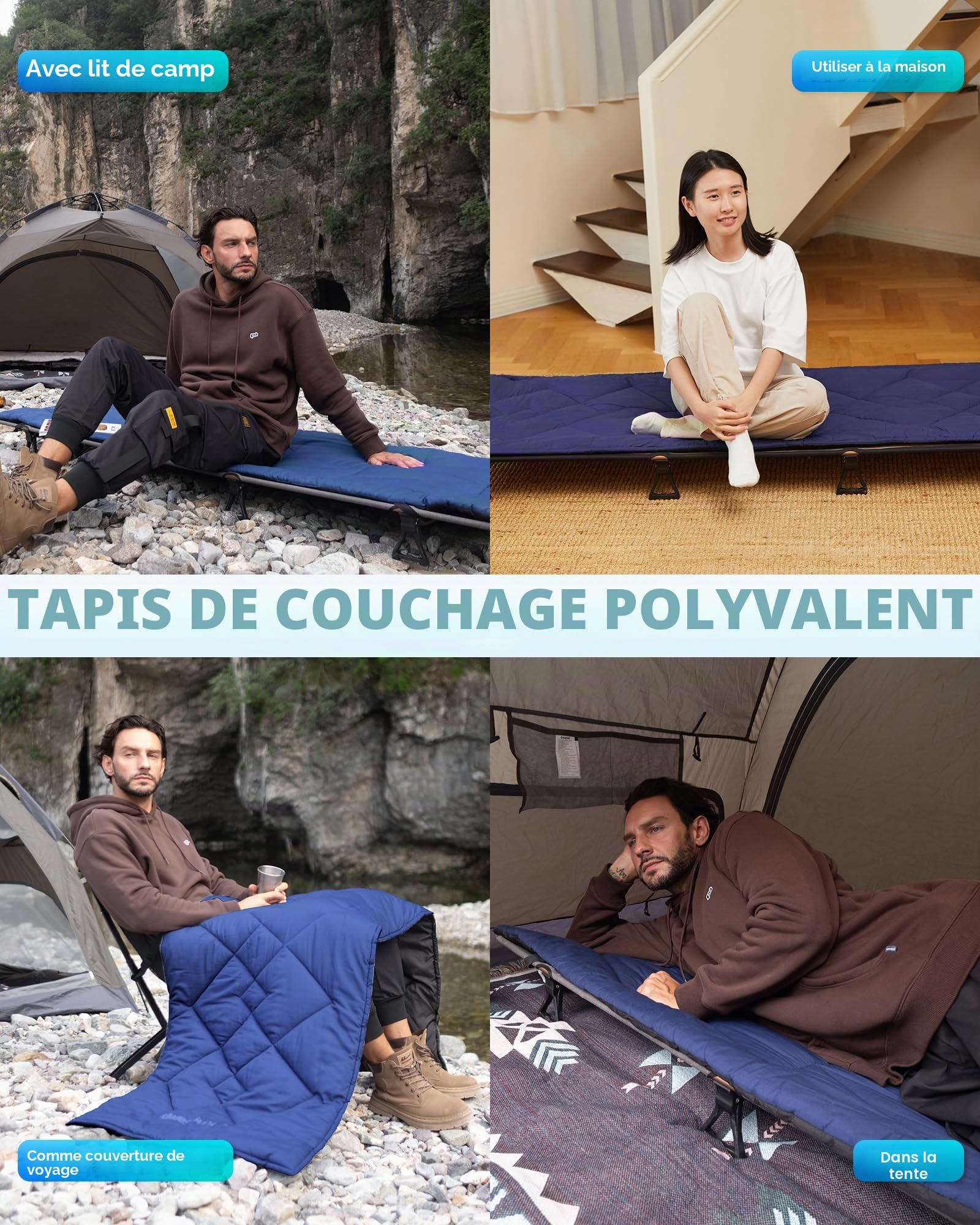 KingCamp Surmatelas en Coton - Super léger et Portable - Polyvalent - pour lit de Camping, Chaise Longue de Jardin, Chaise Longue - Peut également être utilisé comme Matelas de Couchage ou Couverture