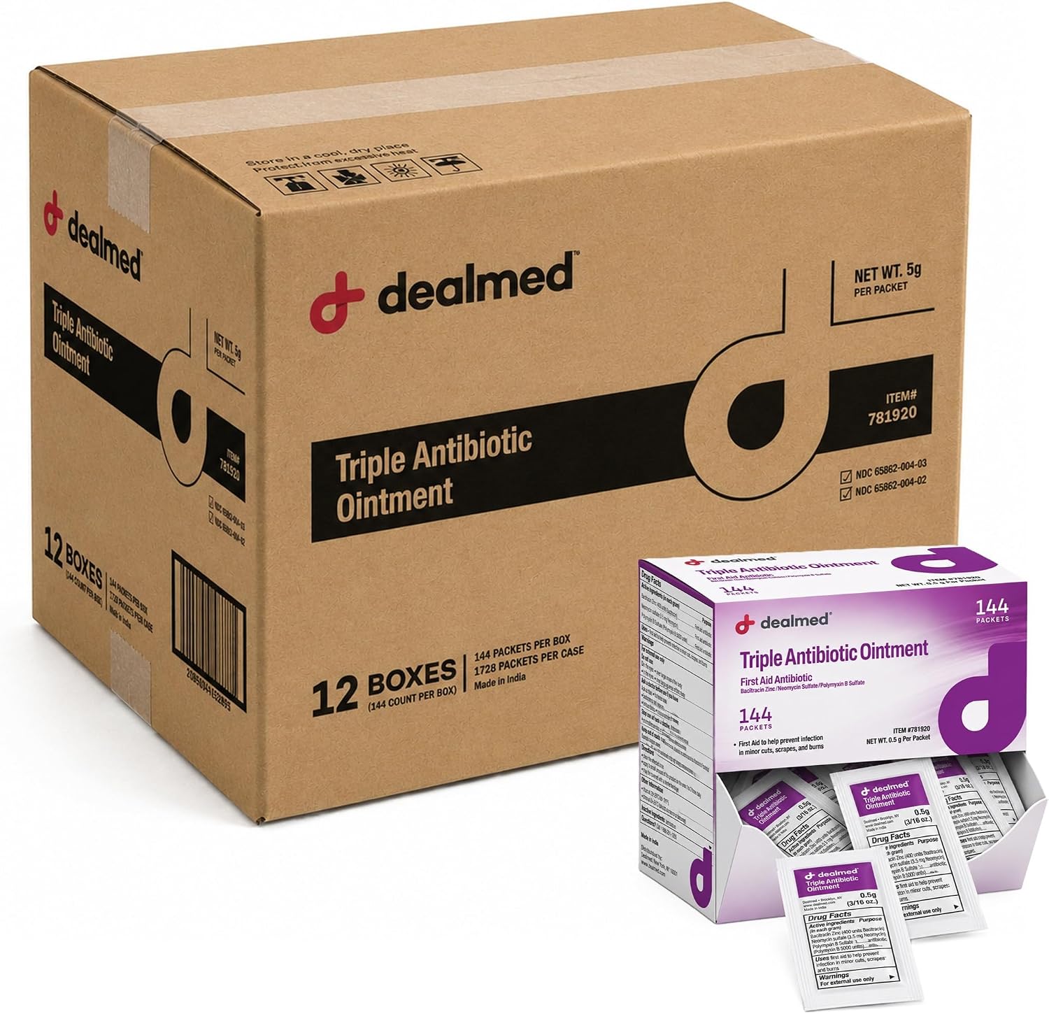 Dealmed Triple Antibiotic Ointment 0.5g - 144 Packets/Box (12 Boxes)