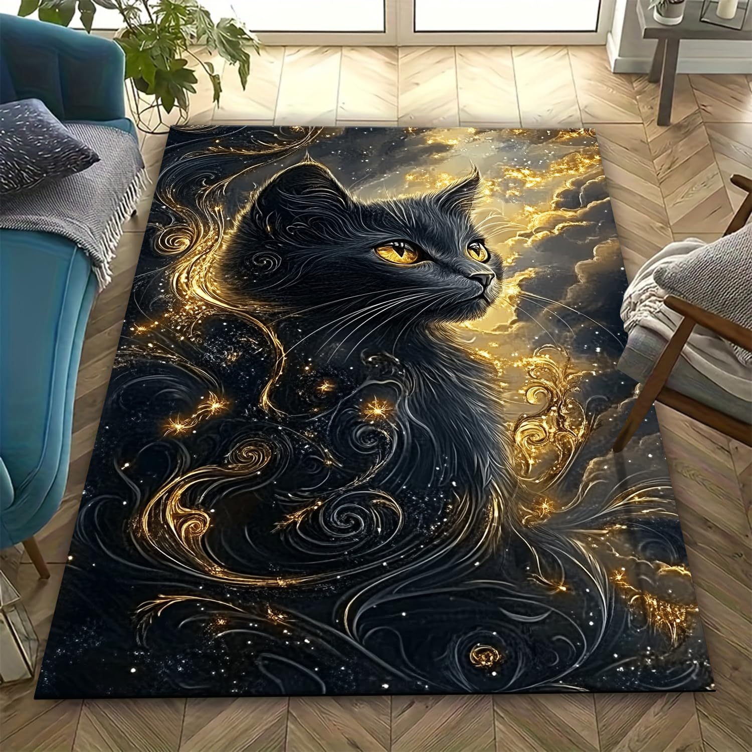 Tapis de salon 3D animal chat 099B504E antidérapant entrée maison