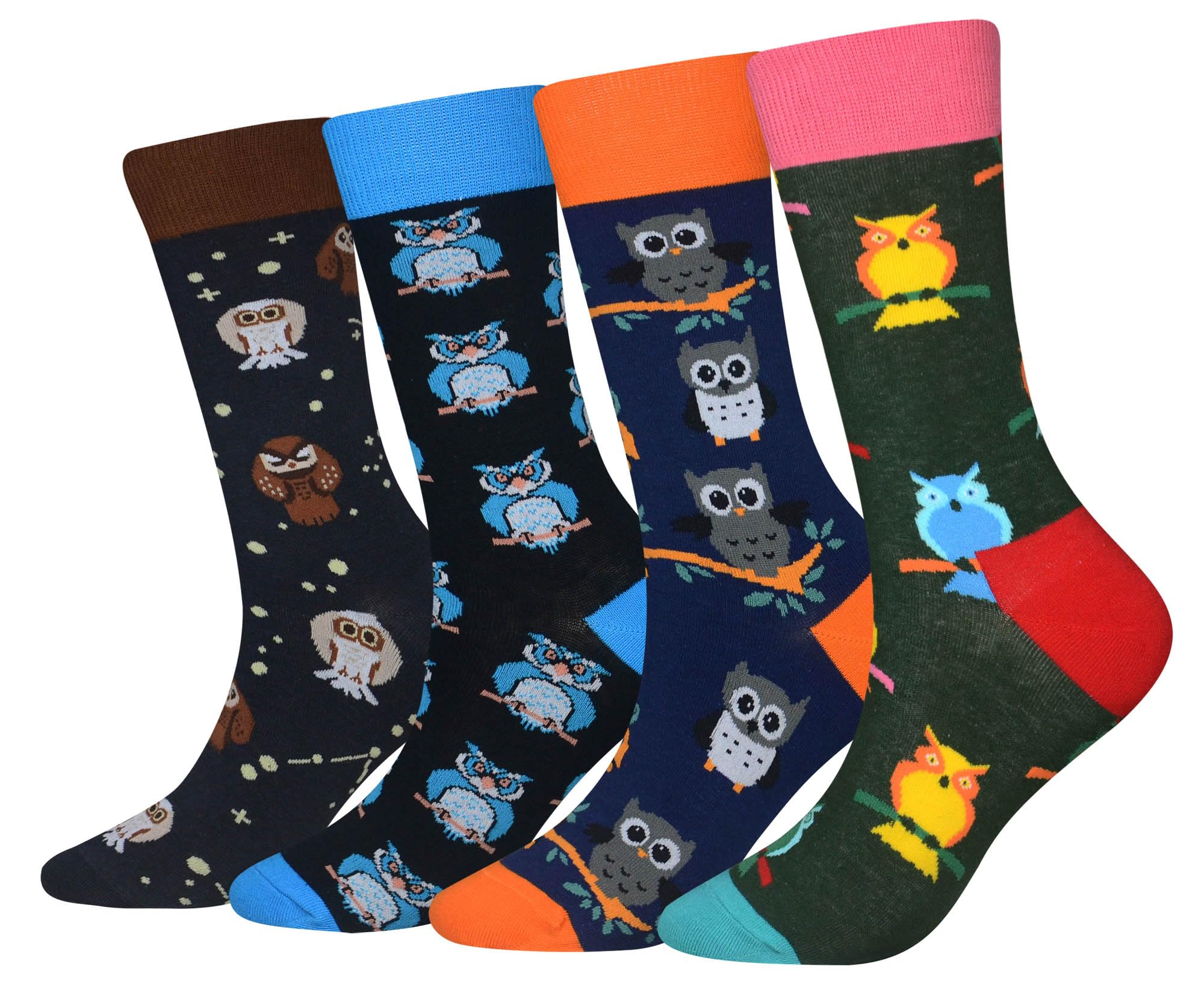 Cansok Men's Owl Socks Animal Gift Funky Novelty Dress Crew Socks (Owl - 4 pairs)