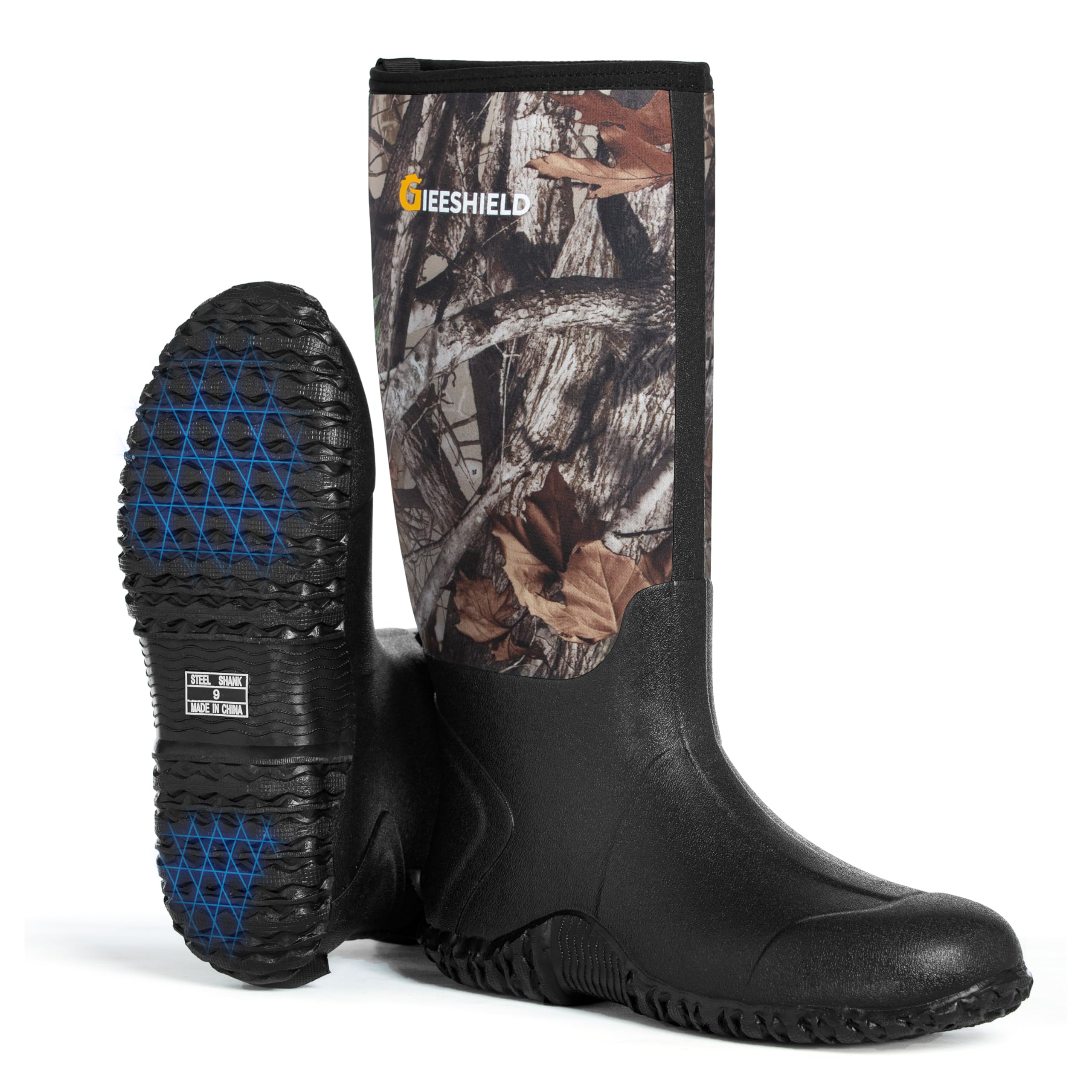 gieeshield Rubber Boots for Men And Women, Waterproof Insulated Hunting & Work Boots with Steel Shank, Durable Anti-Slip Outdoor Boots for Farming, Gardening, Fishing, Mud Working(Black, Next G2 Camo)-picture-26