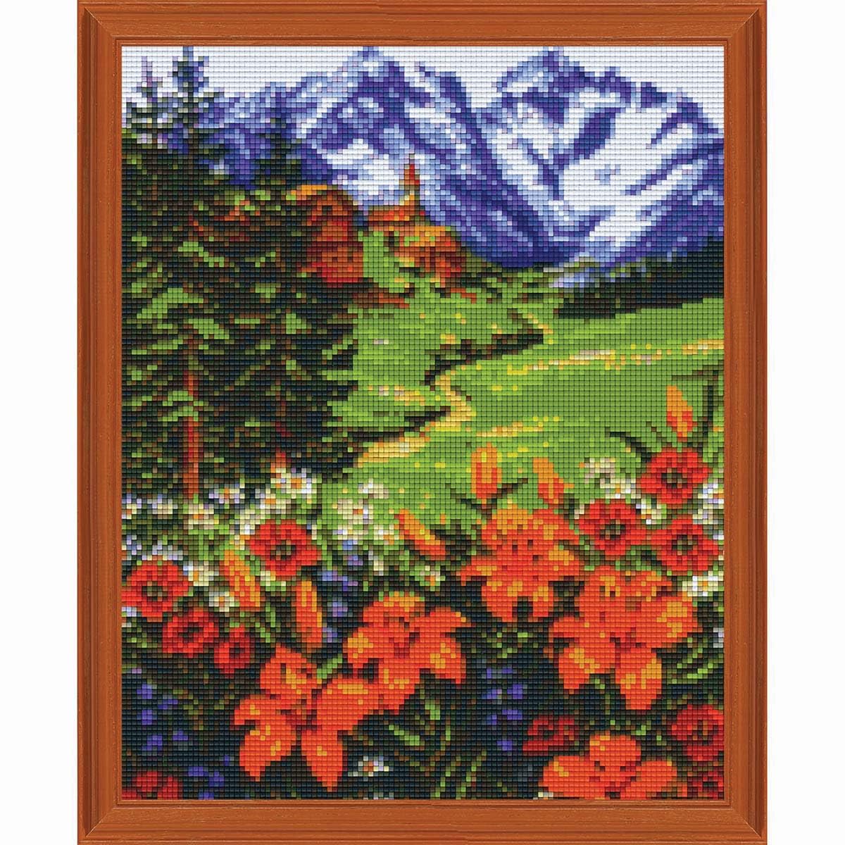 PixelHobby Mountain with Flowers Kit & Frame Mosaic Art Kit, Small