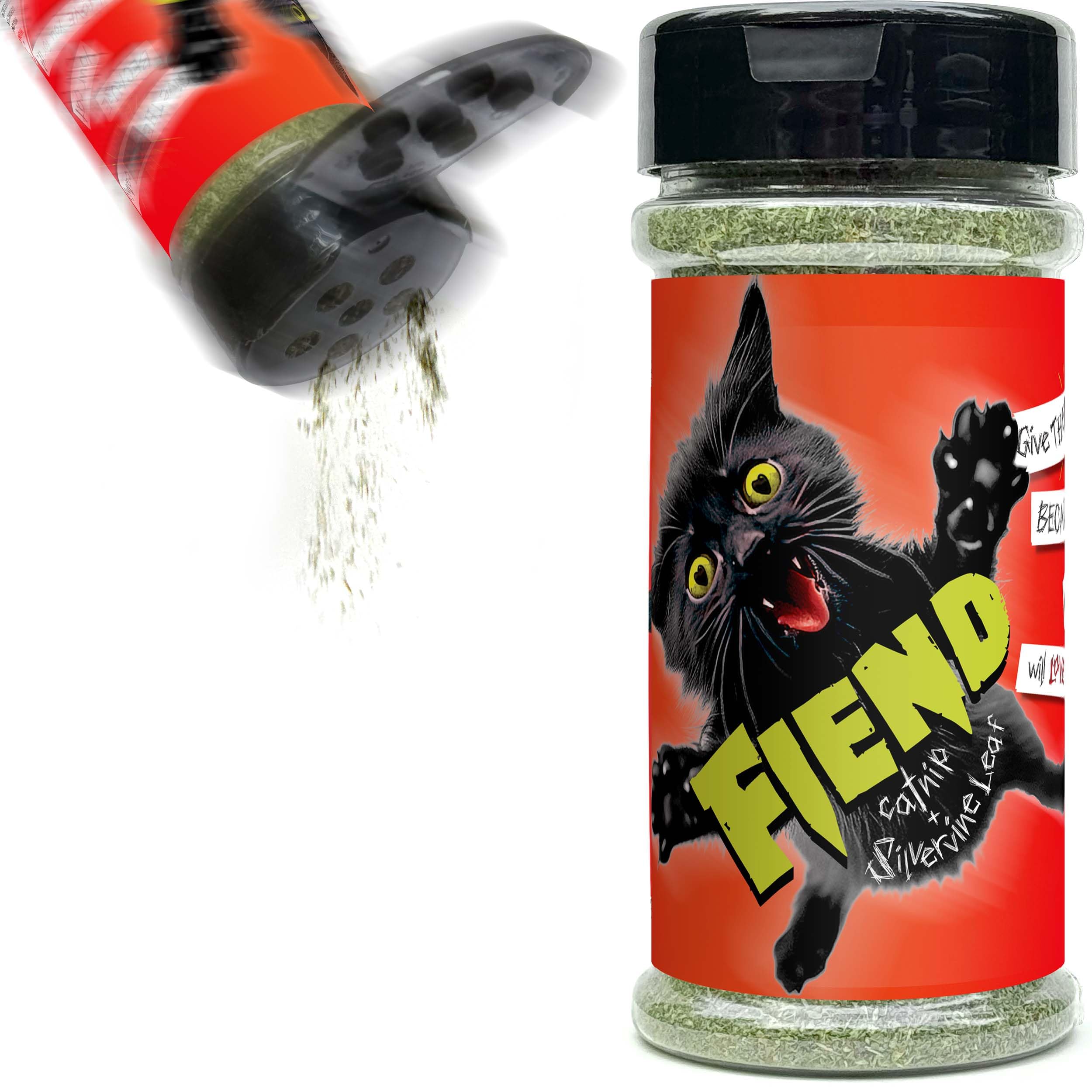 Fiend Catnip +SilverVine für Katzen | Freisprech-Shaker | Safety-Cut Premium Katzenminze mit veganem Silvervine + Sticker | Ultra Potente und Superweiche Katzenminze Silvervine Blend 1 Tasse Shaker