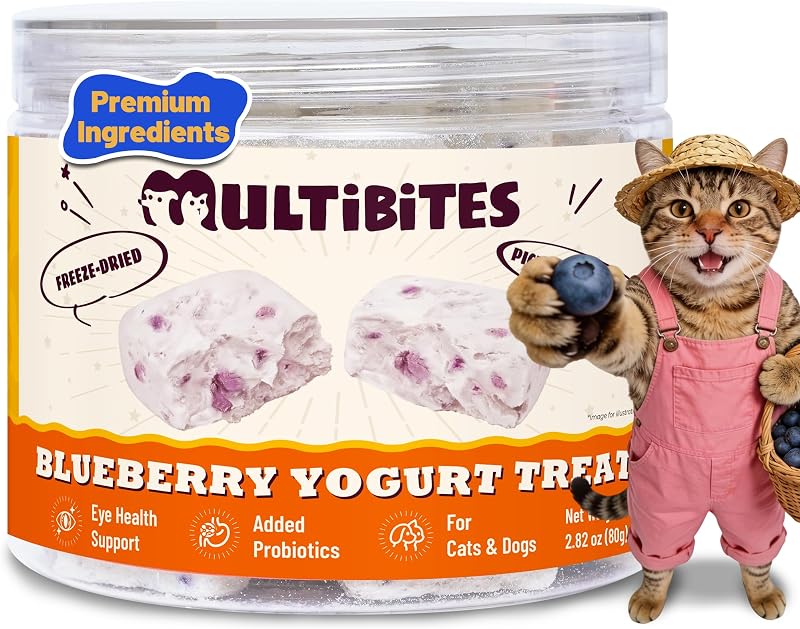 Petisco liofilizado de iogurte, mirtilo e frango para cães e gatos MULTIBITES 80 g