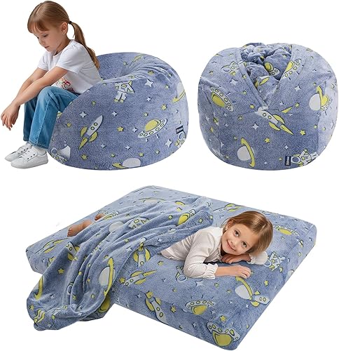 Vista 22 de COMAX Silla Puf para Niños que se Convierte en Cama Puf, Silla Puf de Pana para Niña y Niño para Dormir, Puf Relajante para Niños con Relleno, Gris