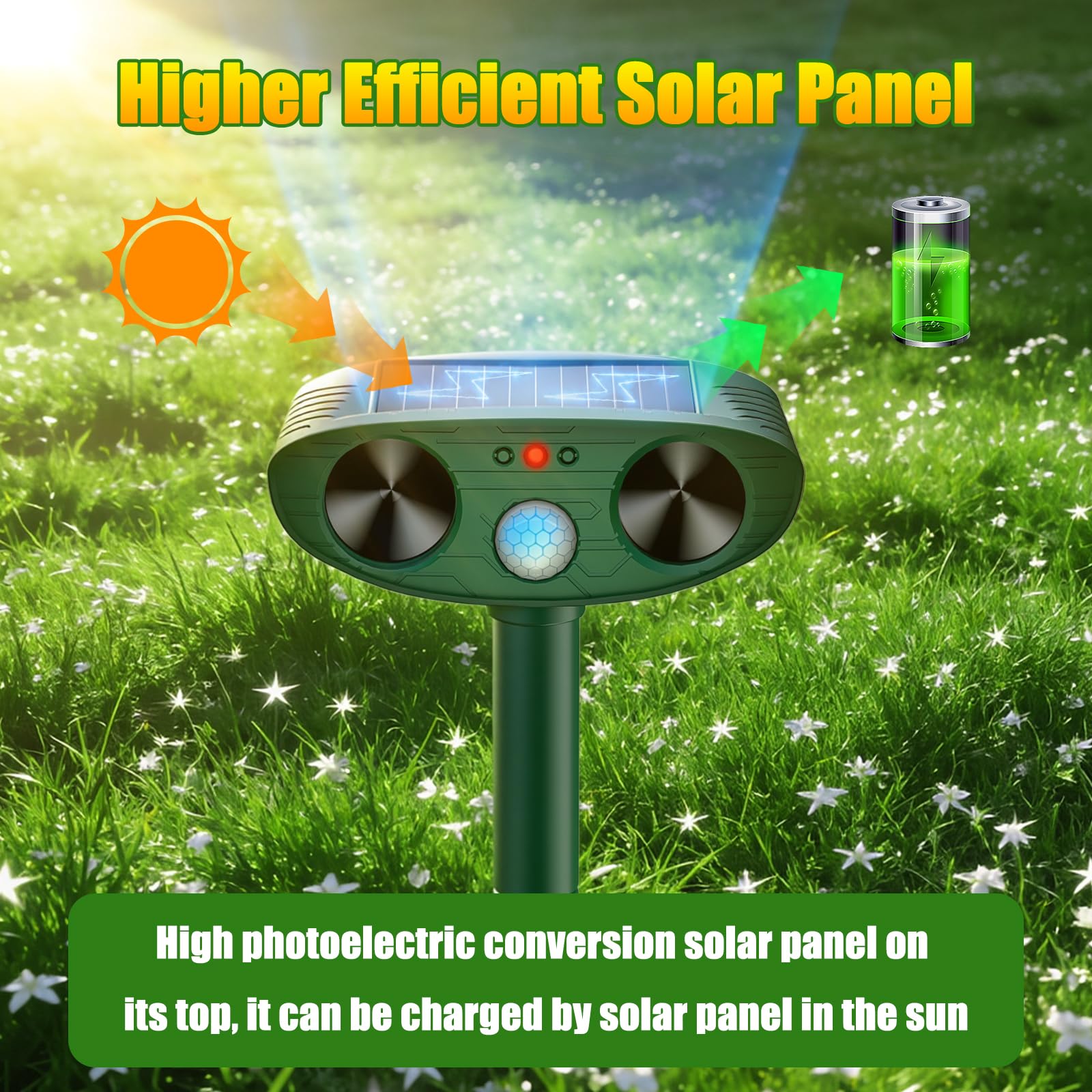 2026 Upgraded Solar Ultraschall Tiervertreiber Outdoor, Katzenschreck Wasserdicht, Hirschabwehrgeräte mit Bewegungsmelder Blitzlicht, Eichhörnchen Abwehr Waschbär Abschreckung für Hof