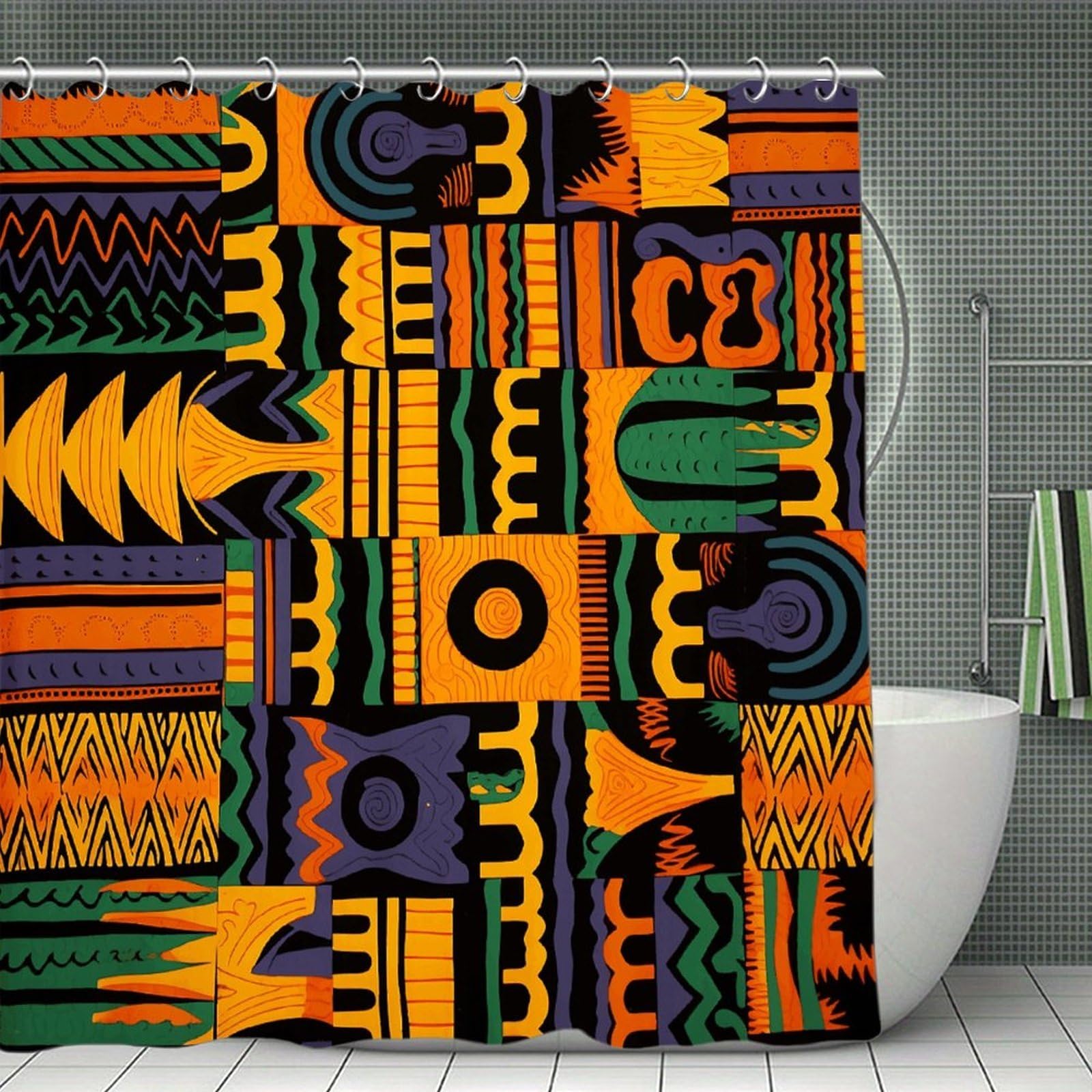 VstaDank African Ethnic Pattern Bath Curtain Elegant Heavy Duty Shower Curtains 70x70 in Rustic Farmhouse Cloth Shower Curtains Neutral Modern Bath Curtain for Bathroom