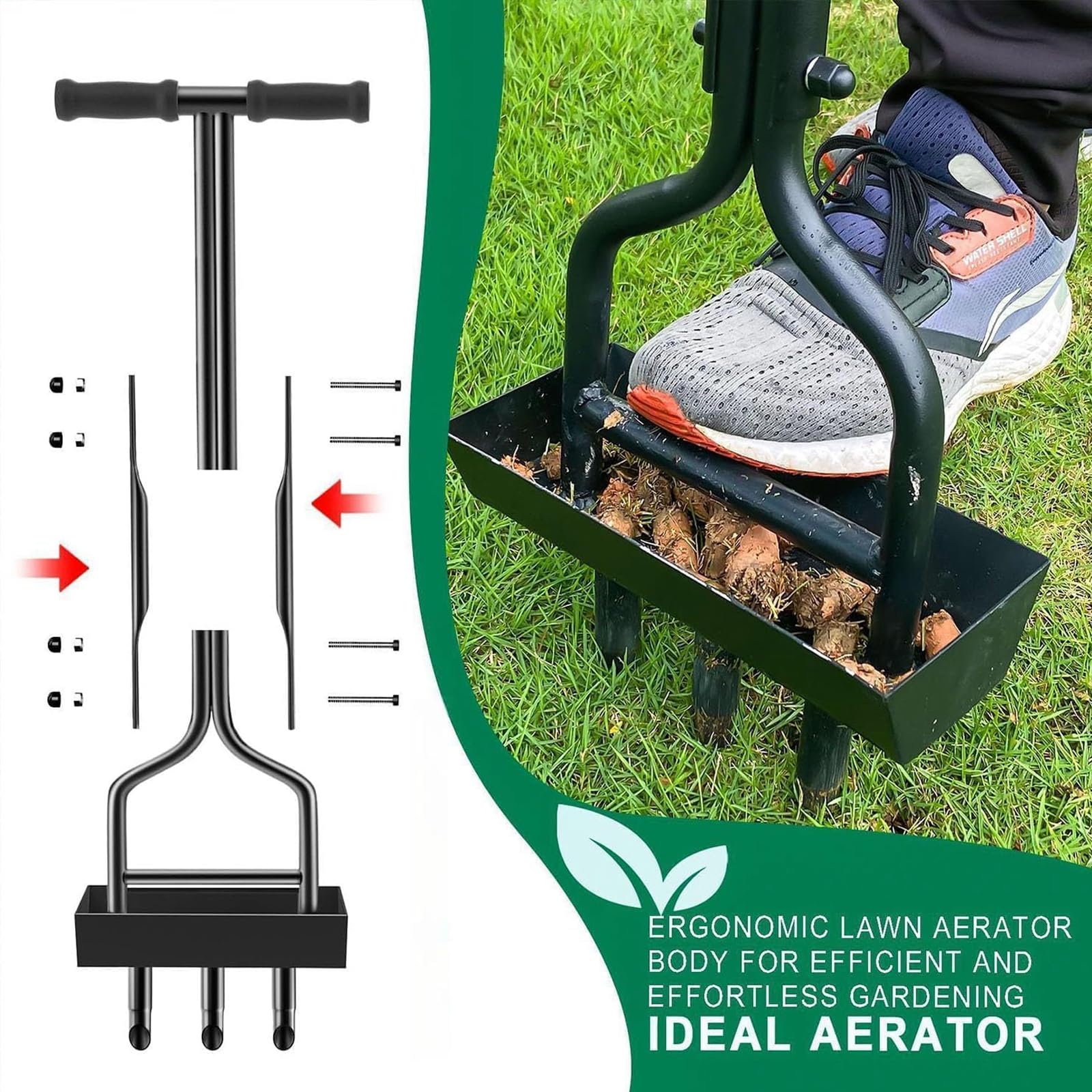 Ręczny aerator do trawnika Narzędzie do wiercenia, Aeratory z rdzeniem z wydrążonymi zębami z tacą do przechowywania, Uchwyt w kształcie litery T Urządzenie odciążające zagęszczenie gleby z trawy do o