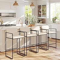 Vista 8 de Juego de 2 taburetes de bar modernos tapizados de lino de 25.5 pulgadas con respaldo y reposabrazos, sillas de mostrador para isla de cocina