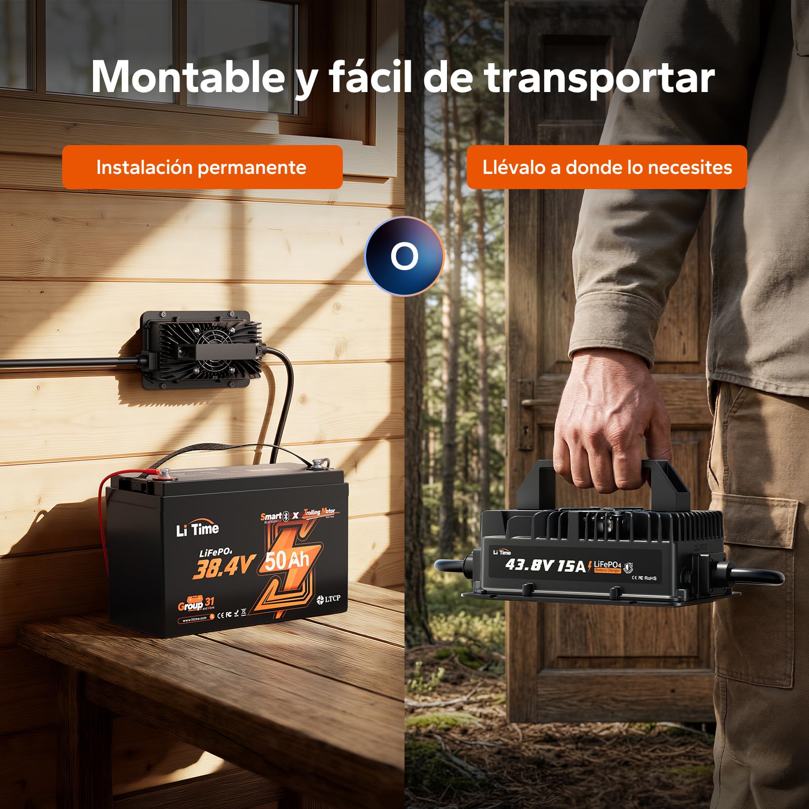 LiTime Cargador de Batería LiFePO4 36V 15A, Cargador de Litio 43,8V IP66 Impermeable con Activación de Batería, Indicador LED, Cargador Inteligente de 3 Etapas para Golf Cart, RV, Barco